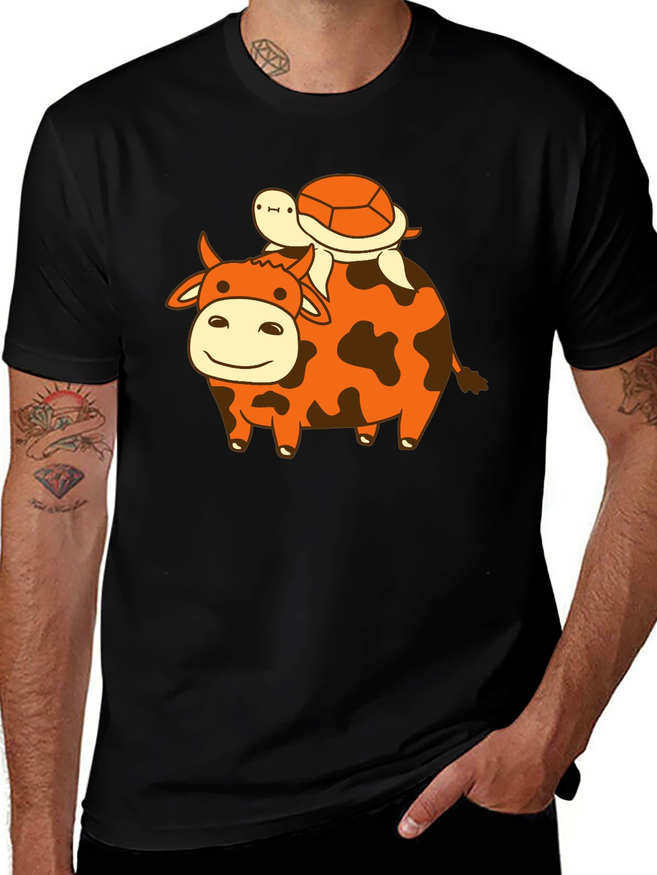 Variant 29 of Cow and Turtle Graphic Tee - Black