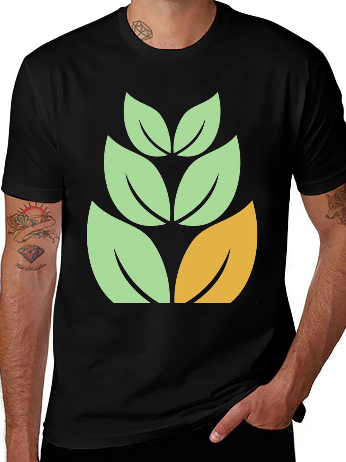 Variant 30 of Leaf Design Black T-Shirt