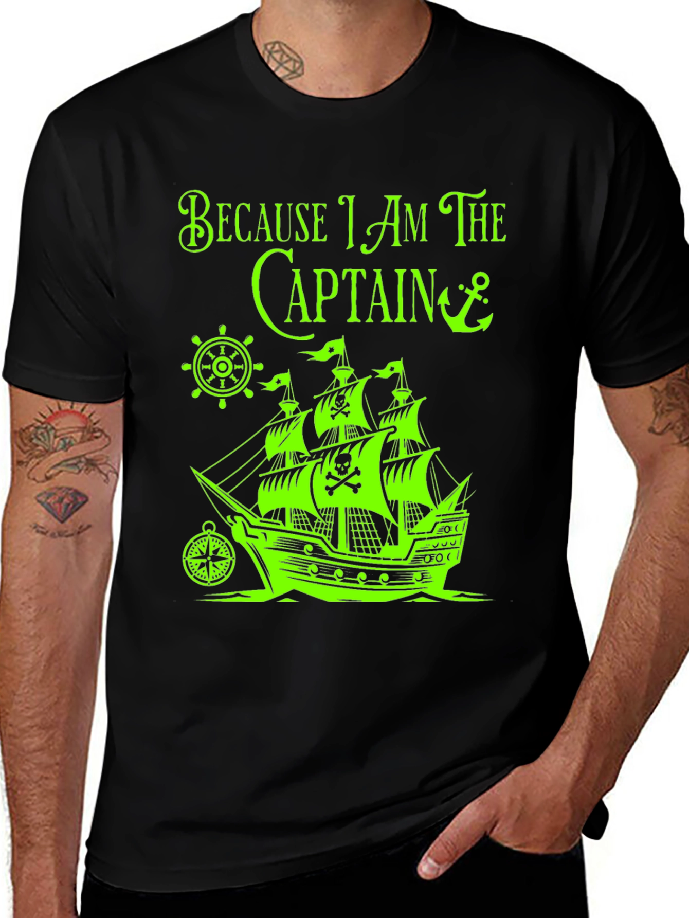 Variant 27 of Captain Pirate T-Shirt - Black Cotton Graphic Tee