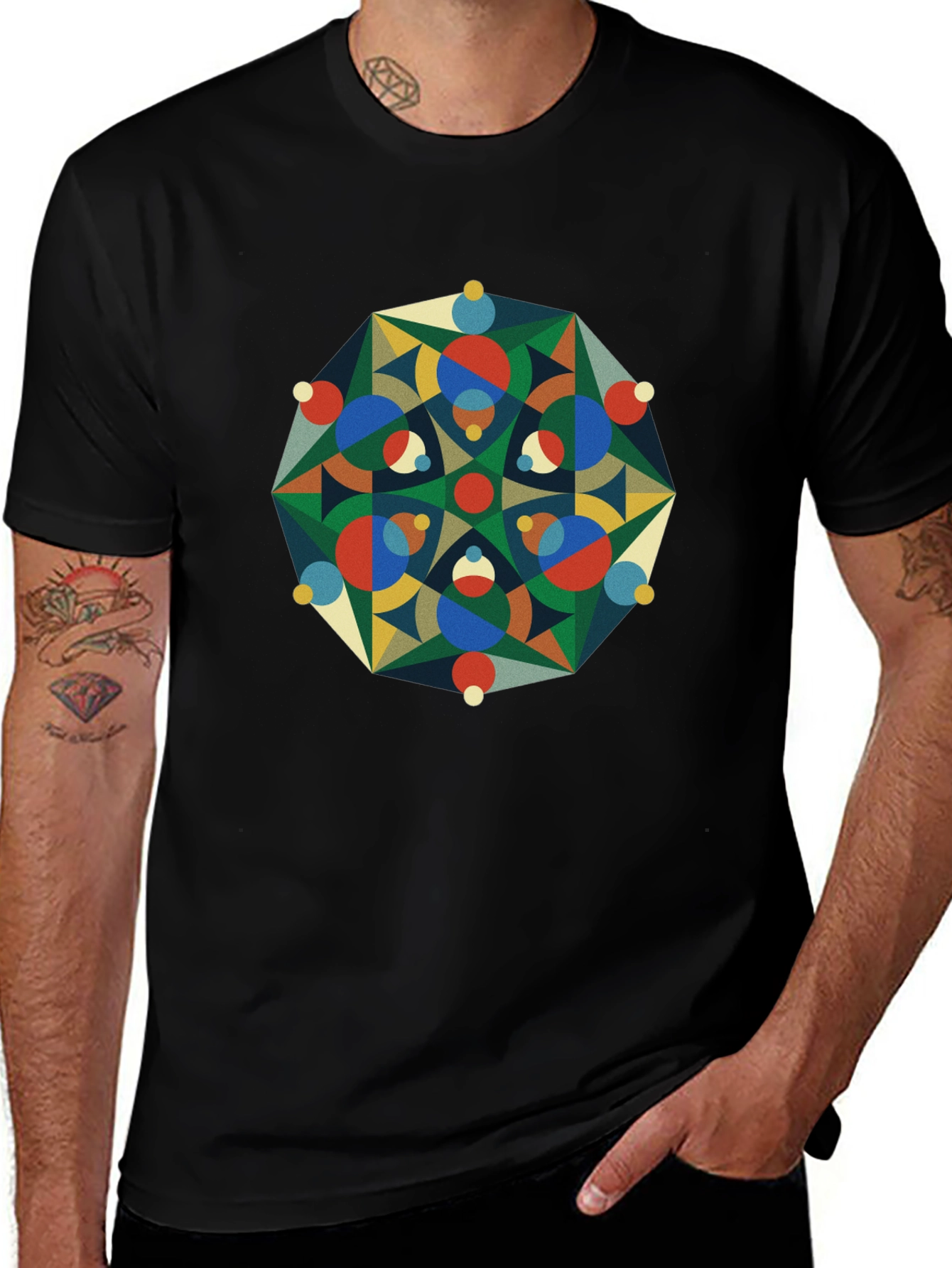 Variant 7 of Geometric Pattern Graphic Tee - Black