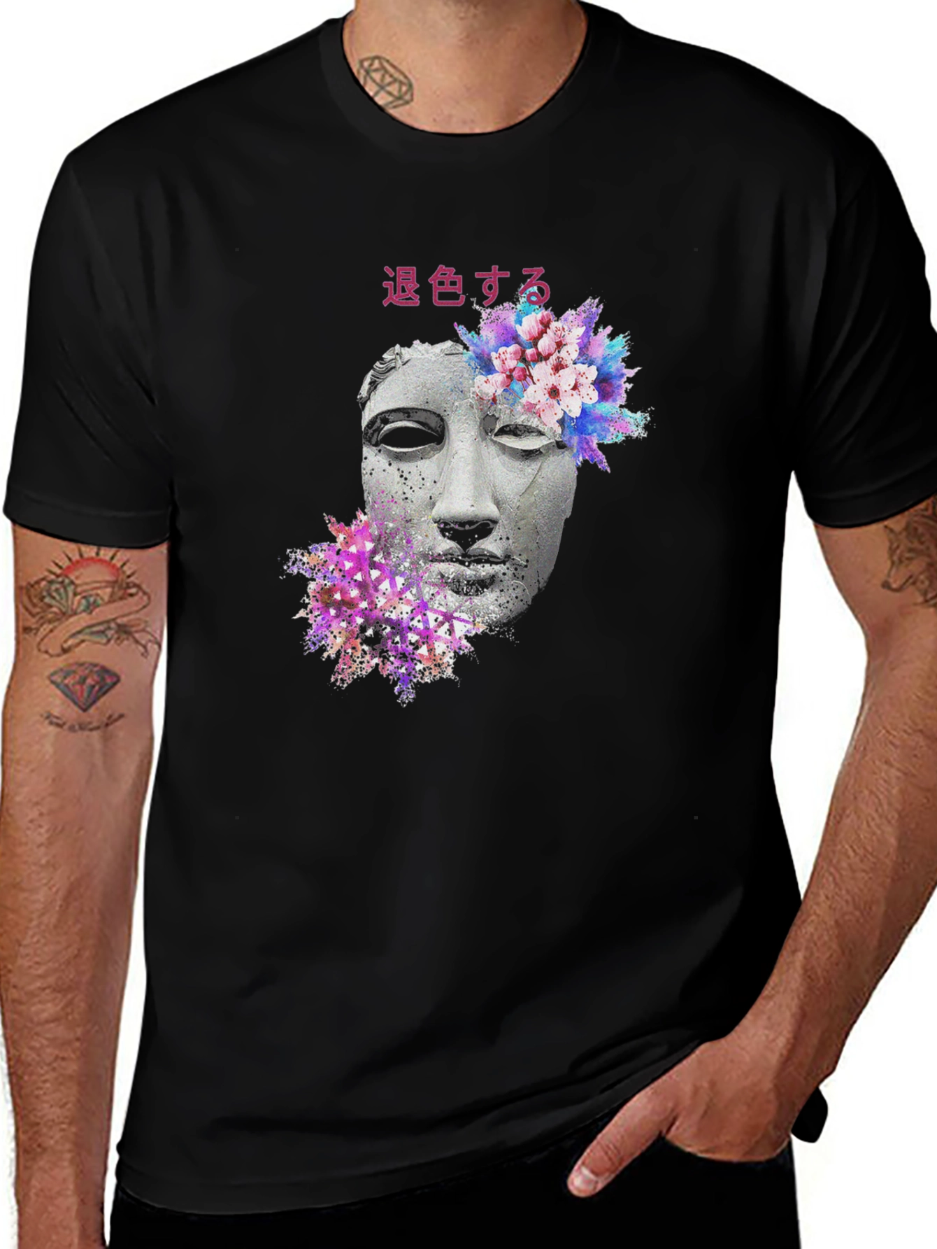 Variant 18 of Floral Statue Graphic Tee - Black