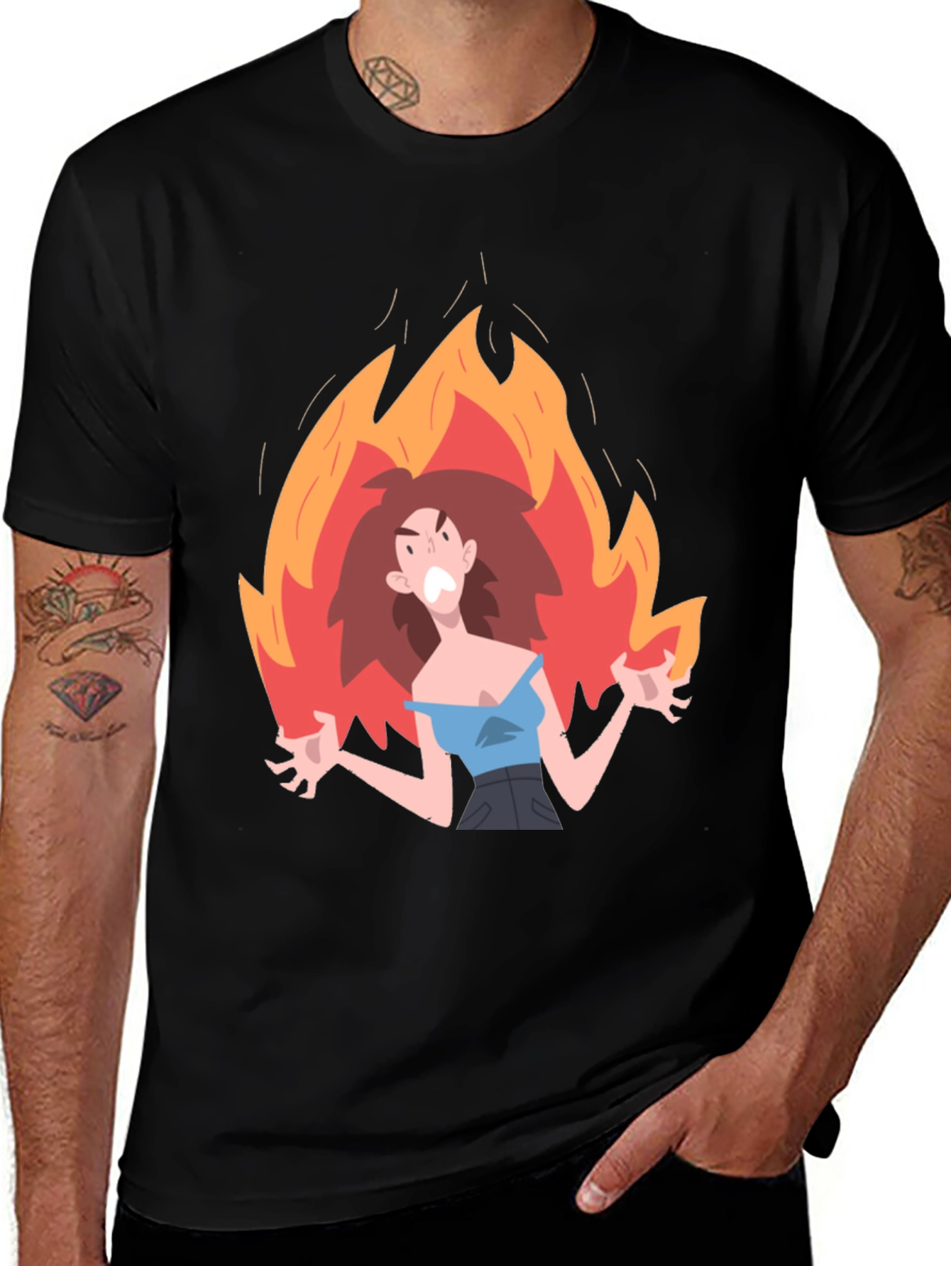 Variant 25 of Angry Woman in Flames Graphic Tee - Black