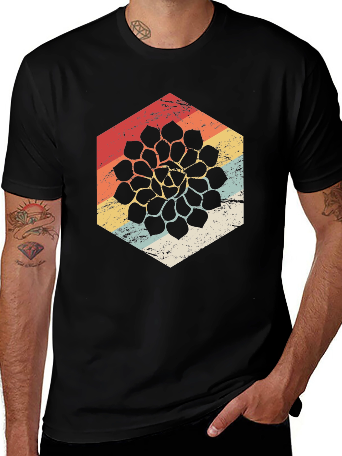Variant 26 of Retro Succulent Tee - Black T-Shirt