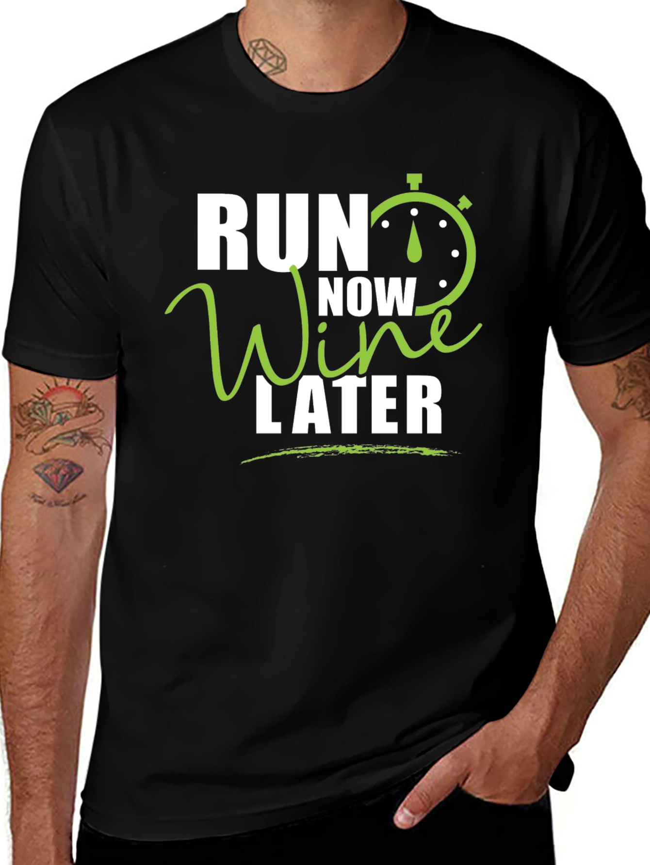 Run Now Wine Later Black Graphic T-Shirt