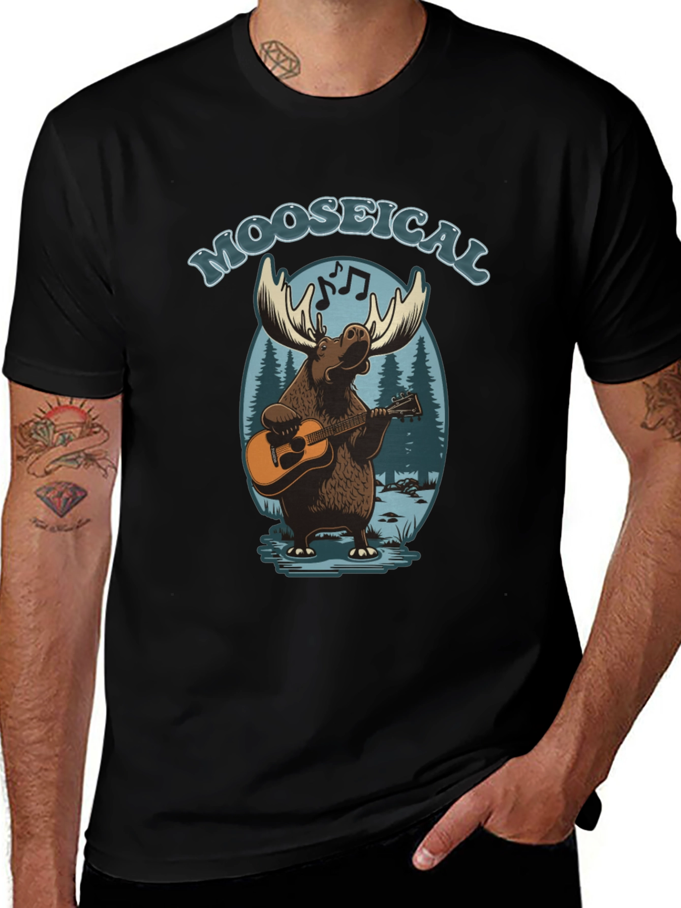Variant 19 of Moose-ical T-Shirt: Musical Moose Playing Guitar