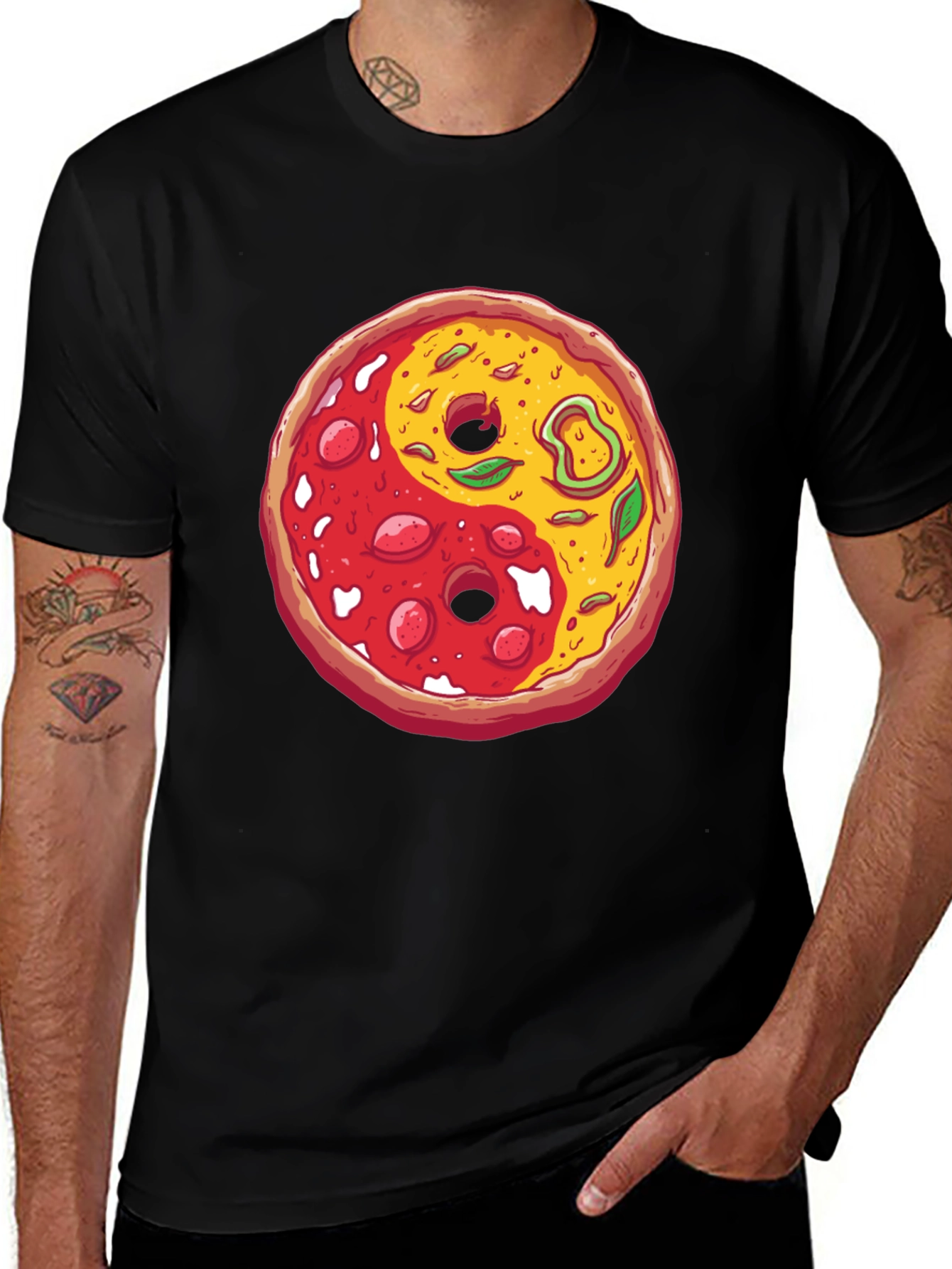 Variant 6 of Pizza Yin Yang Graphic T-Shirt - Casual Style