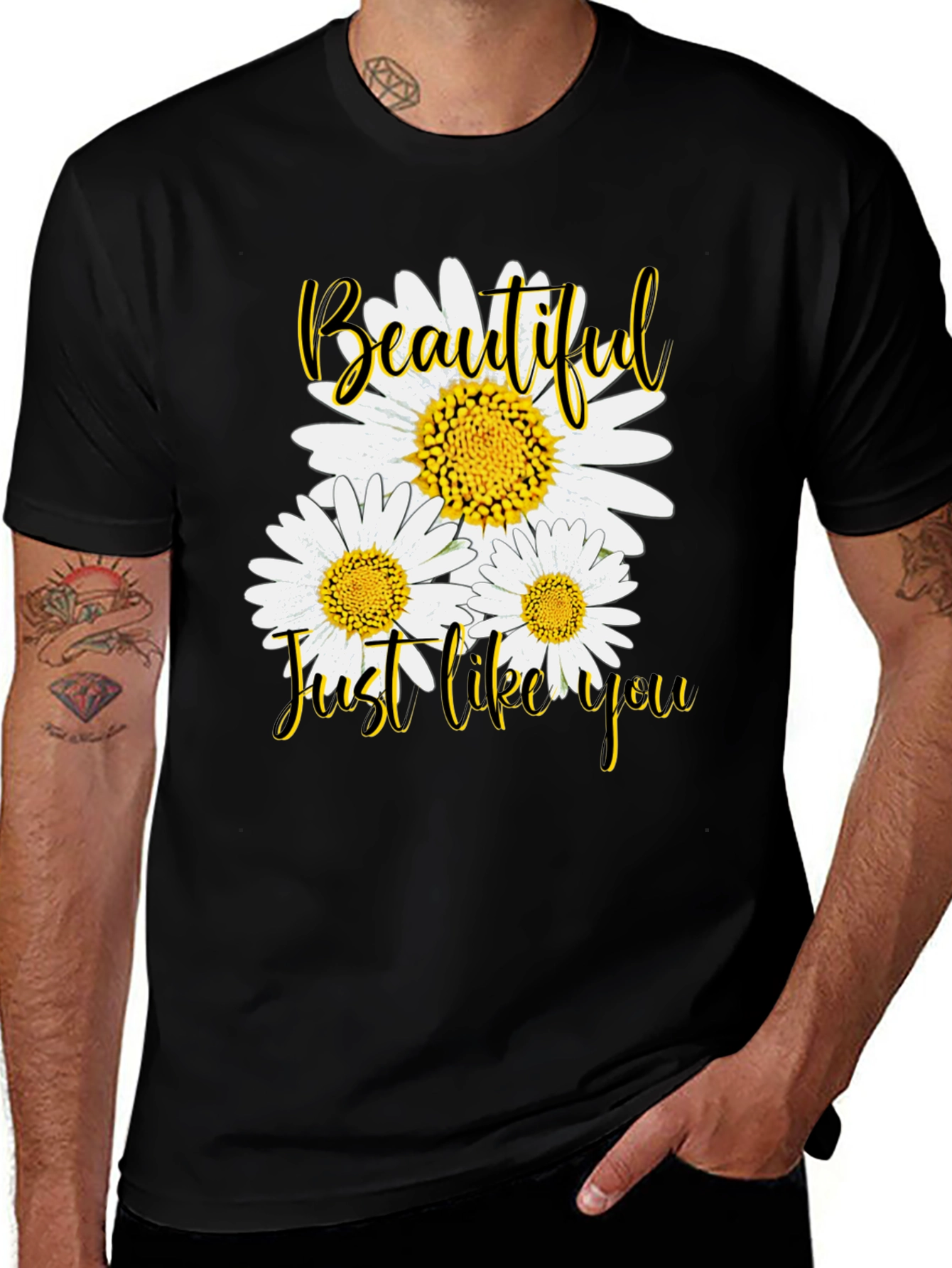 Variant 9 of Beautiful Daisy T-Shirt - Just Like You Black Tee