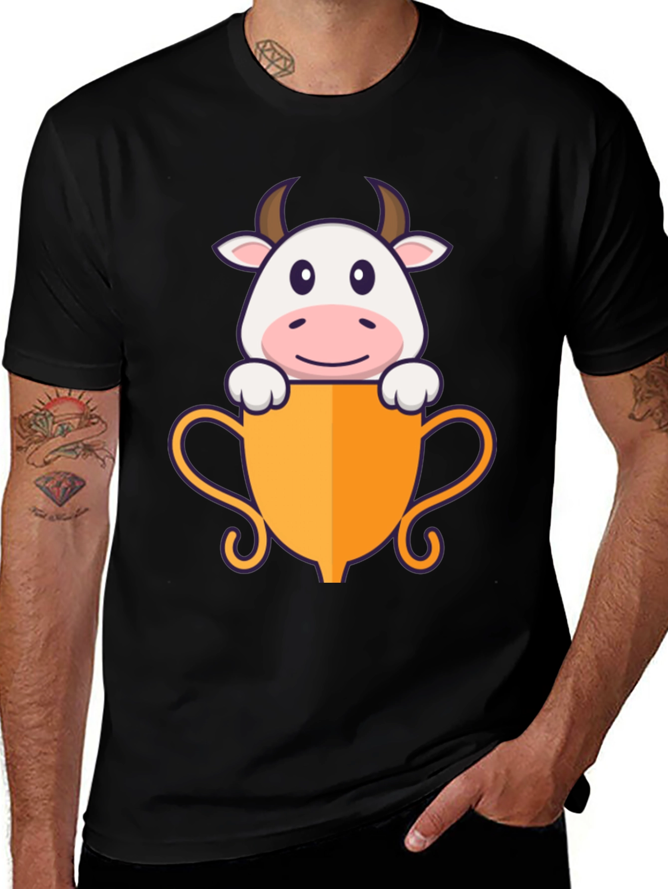 Variant 12 of Cute Cow in Trophy Black T-Shirt