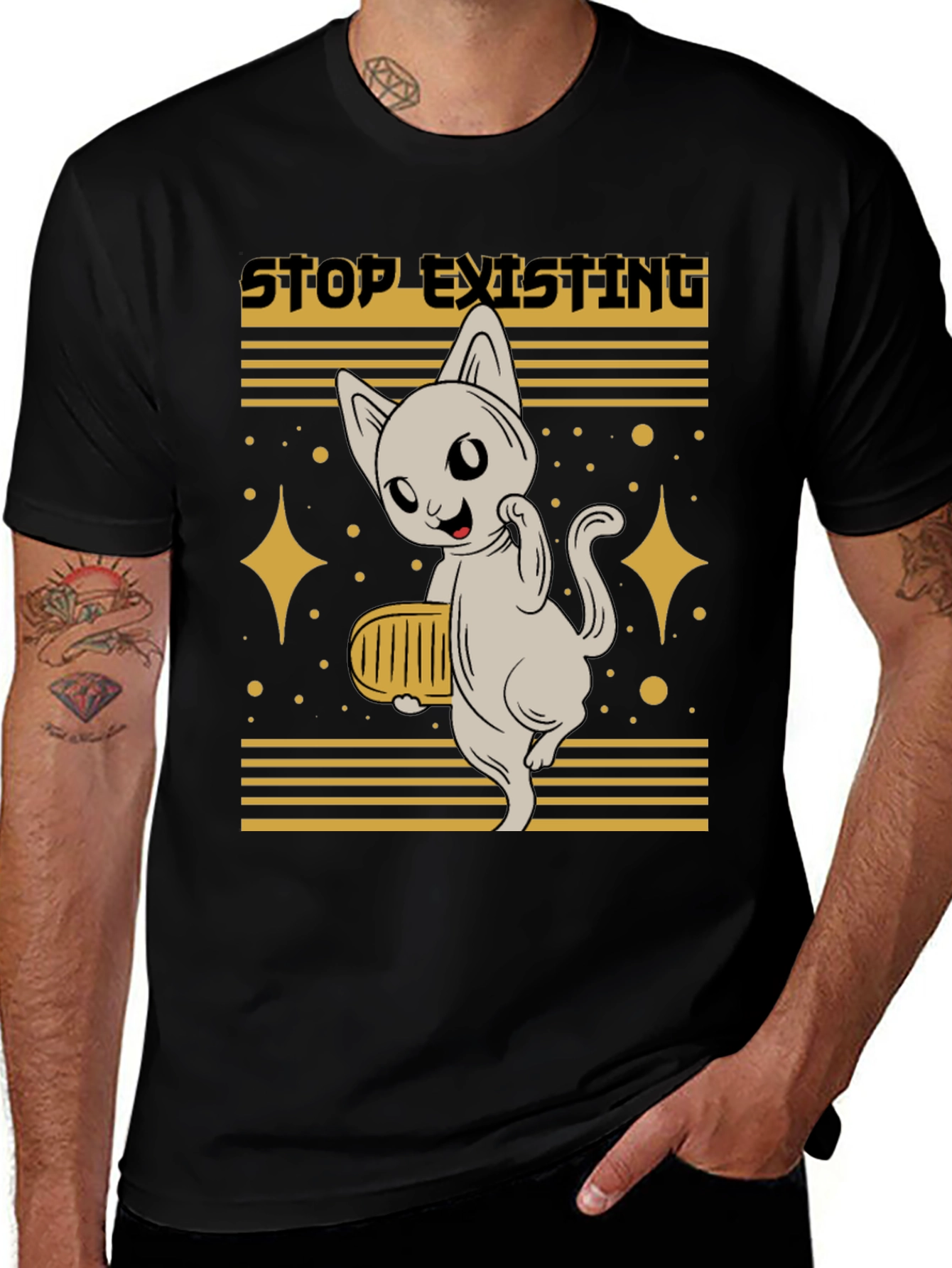Variant 13 of Stop Existing Cat Graphic Tee - Men's Black T-Shirt