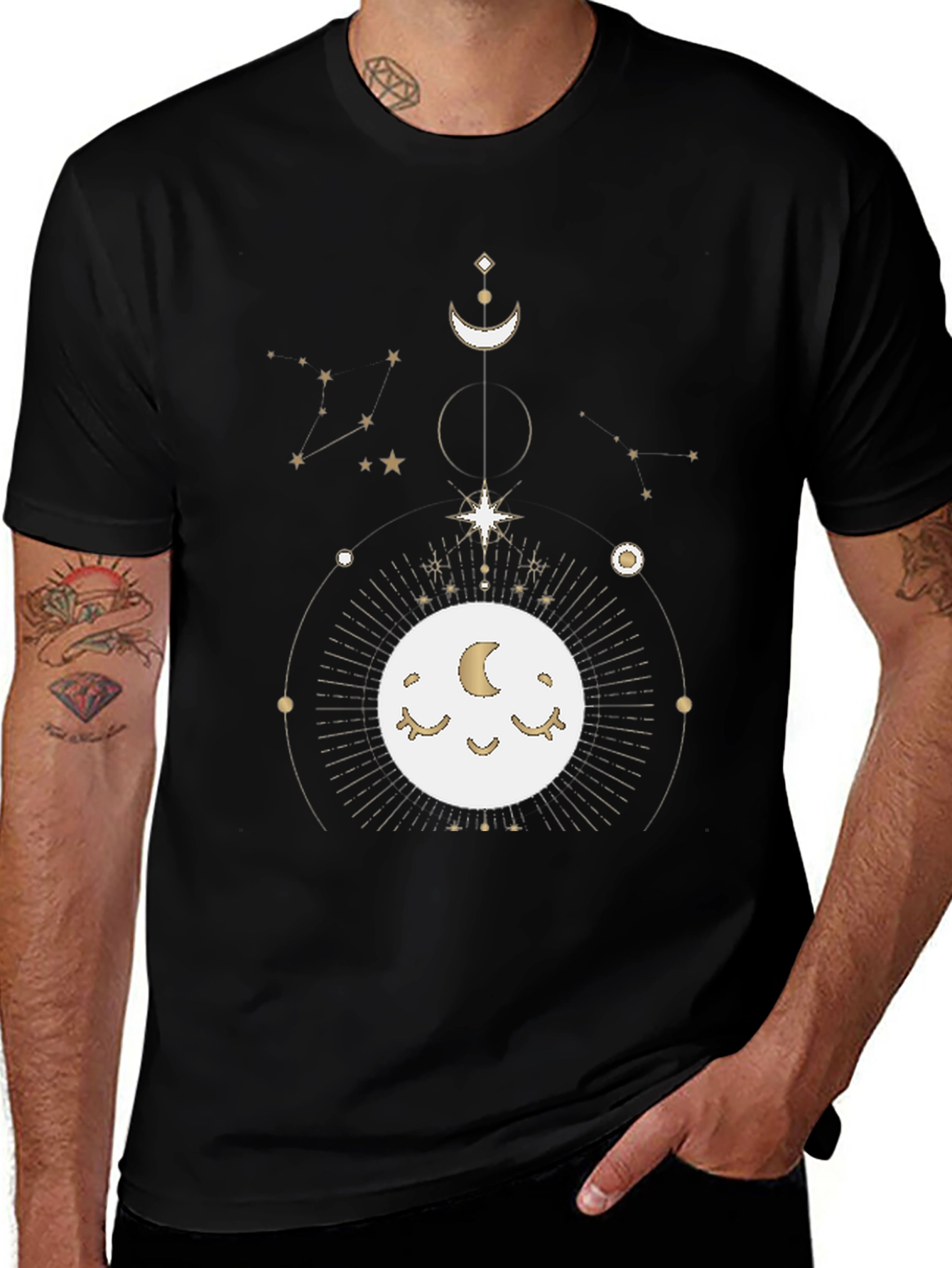 Variant 22 of Celestial Moon Graphic Black T-Shirt