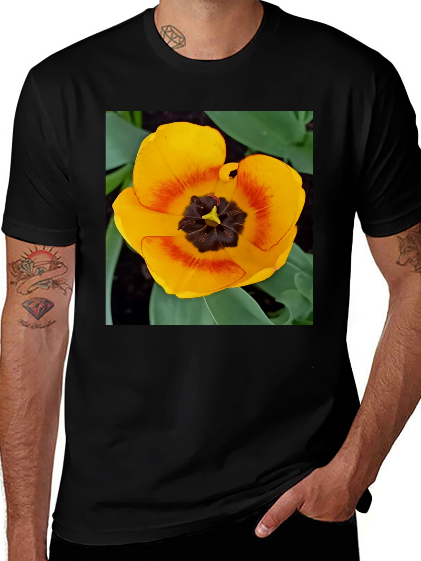 Variant 4 of Yellow Tulip Graphic Tee - Floral Print Shirt