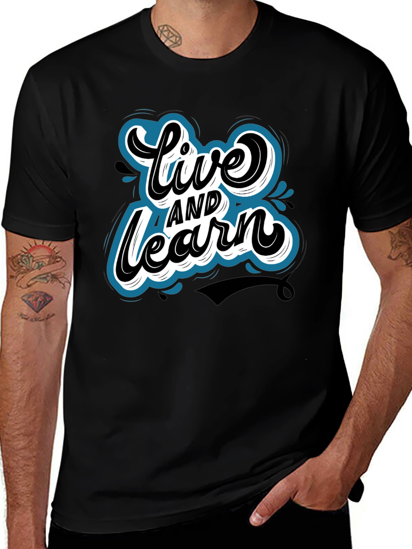 Variant 10 of Live and Learn Graphic Tee - Stylish Black Cotton Blend