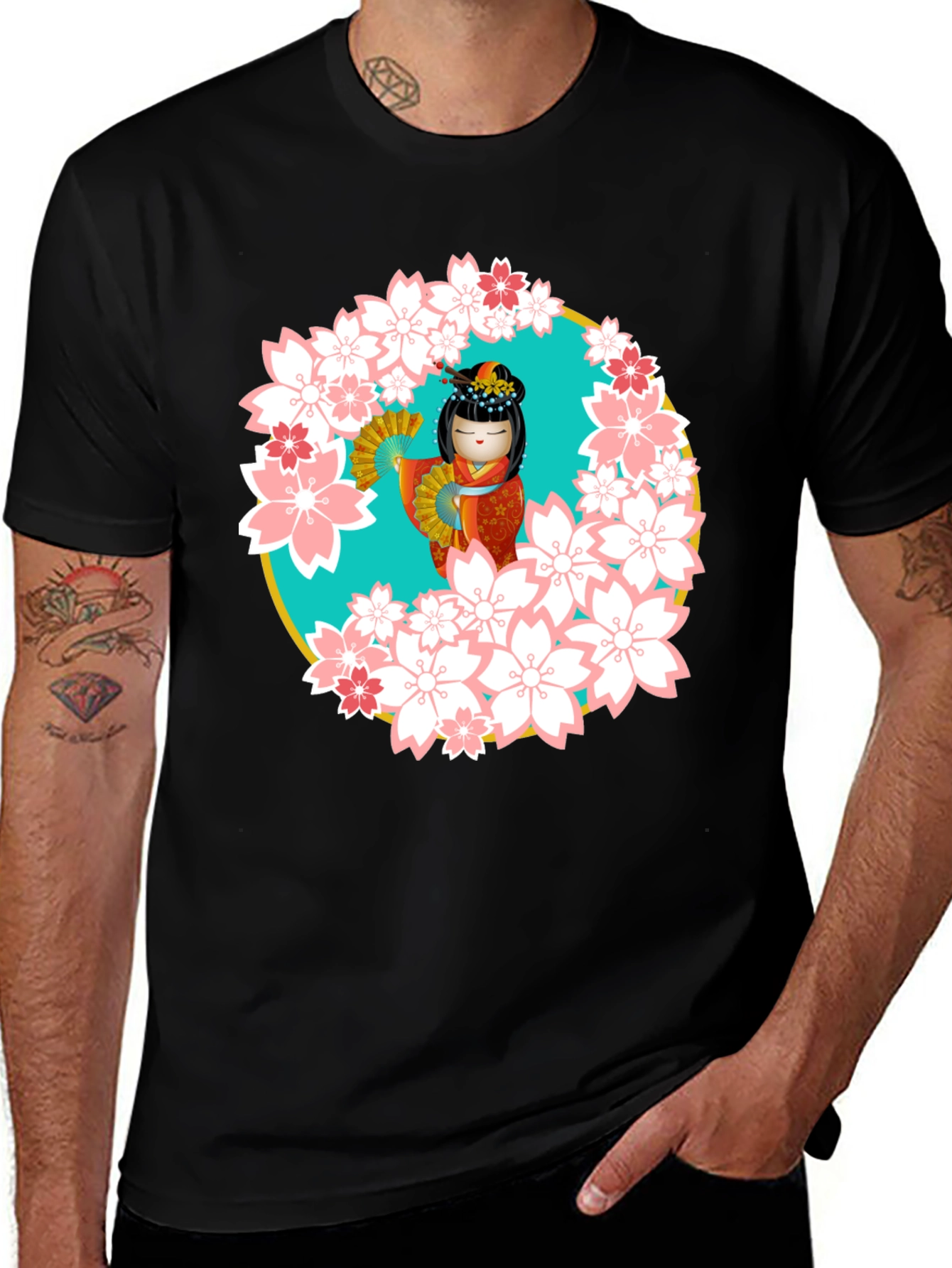 Variant 20 of Sakura Kokeshi Doll Black T-Shirt