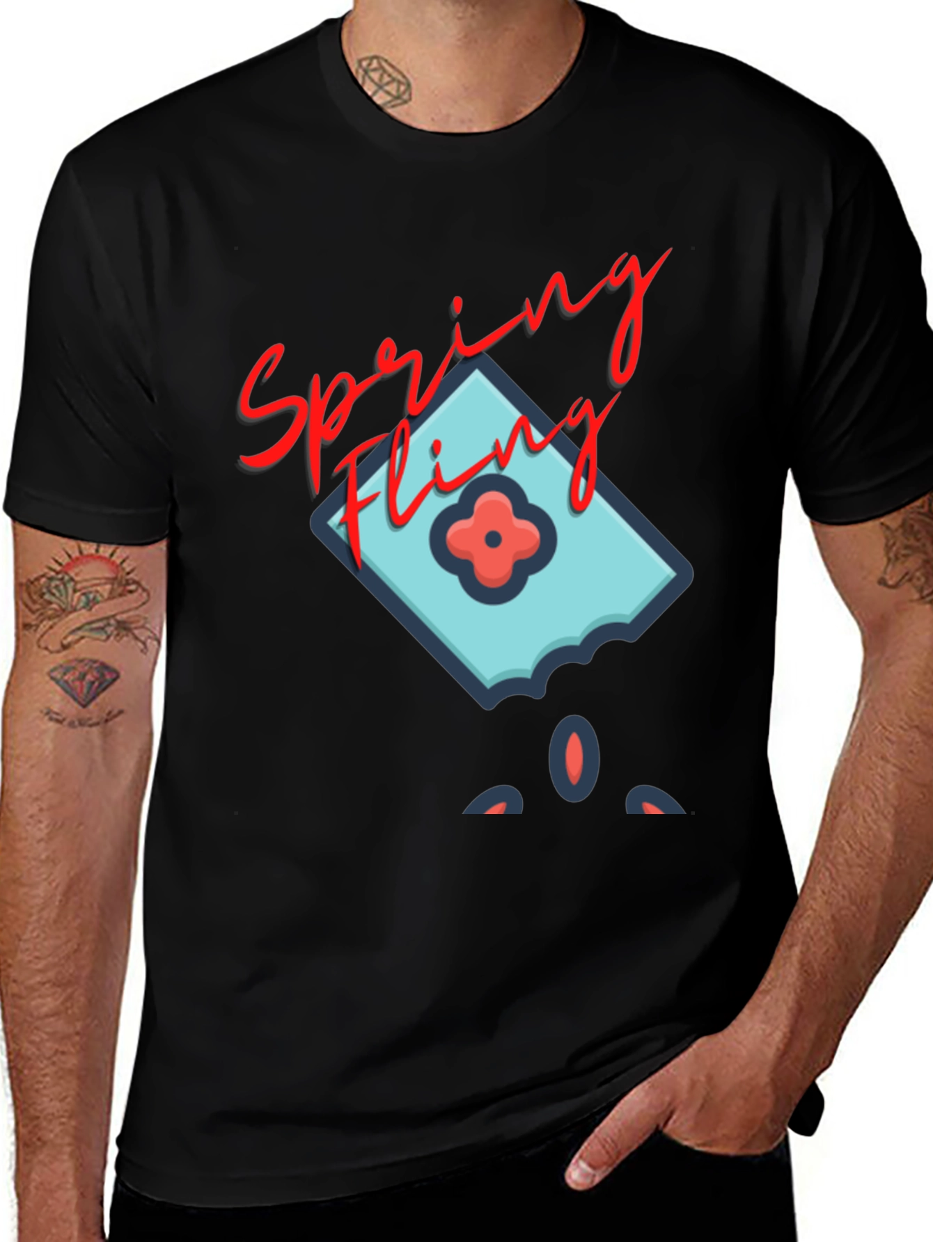 Variant 6 of Spring Fling Graphic Tee - Black Casual T-Shirt