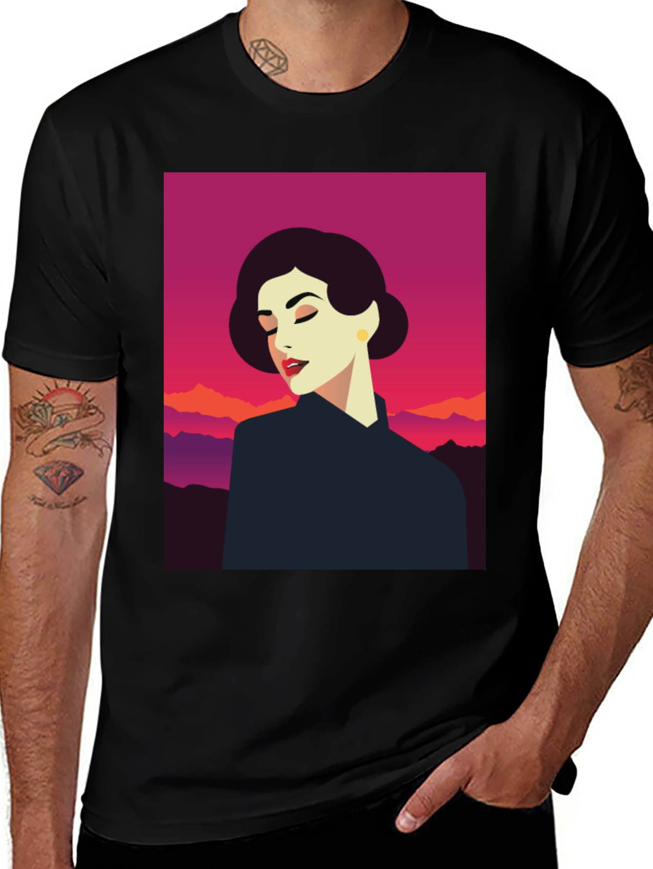 Variant 10 of Retro Woman Graphic Tee - Black Cotton T-Shirt