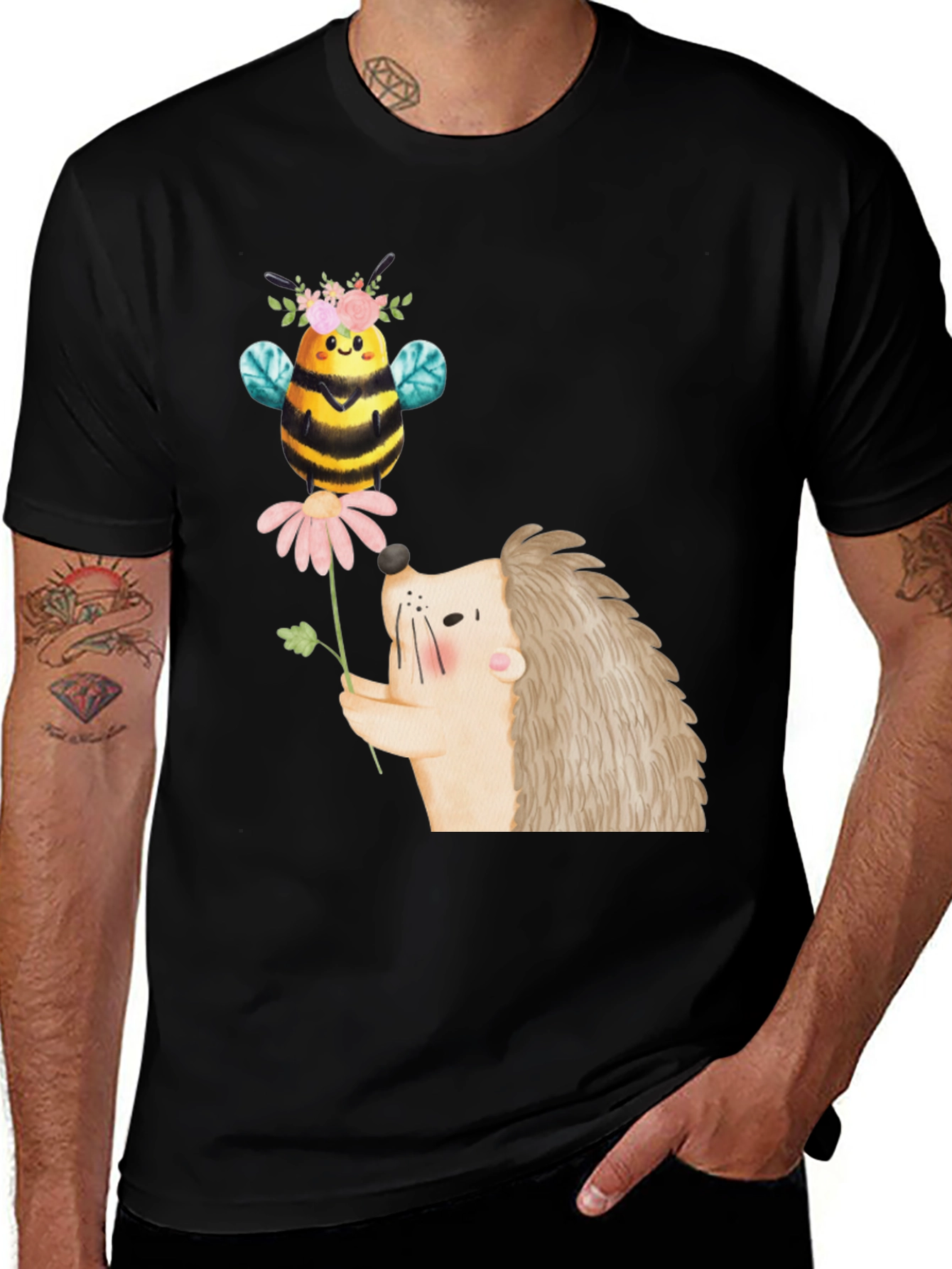 Variant 14 of Cute Bee & Hedgehog Graphic T-Shirt