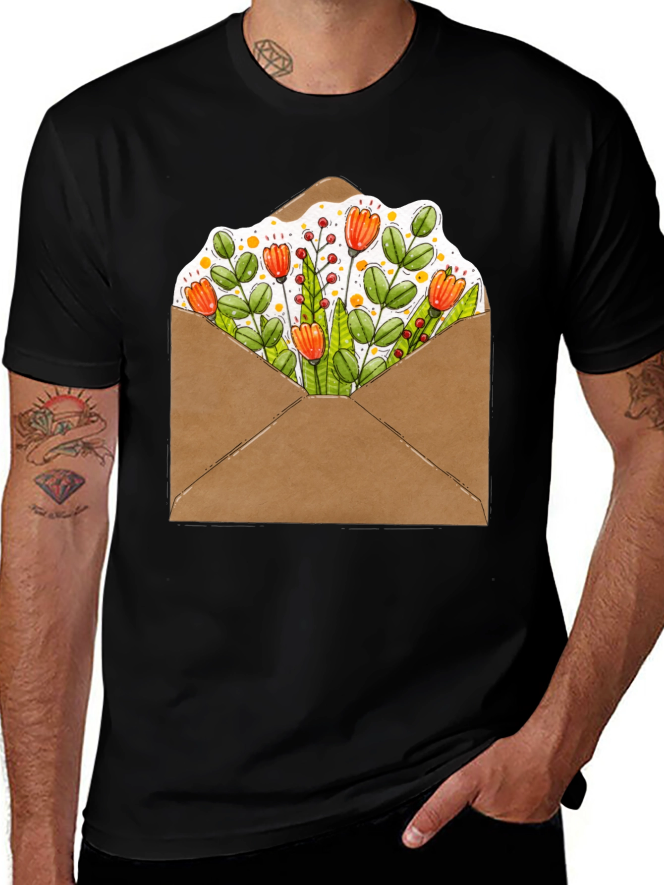 Variant 6 of Floral Envelope Graphic Tee - Trendy Unisex T-Shirt