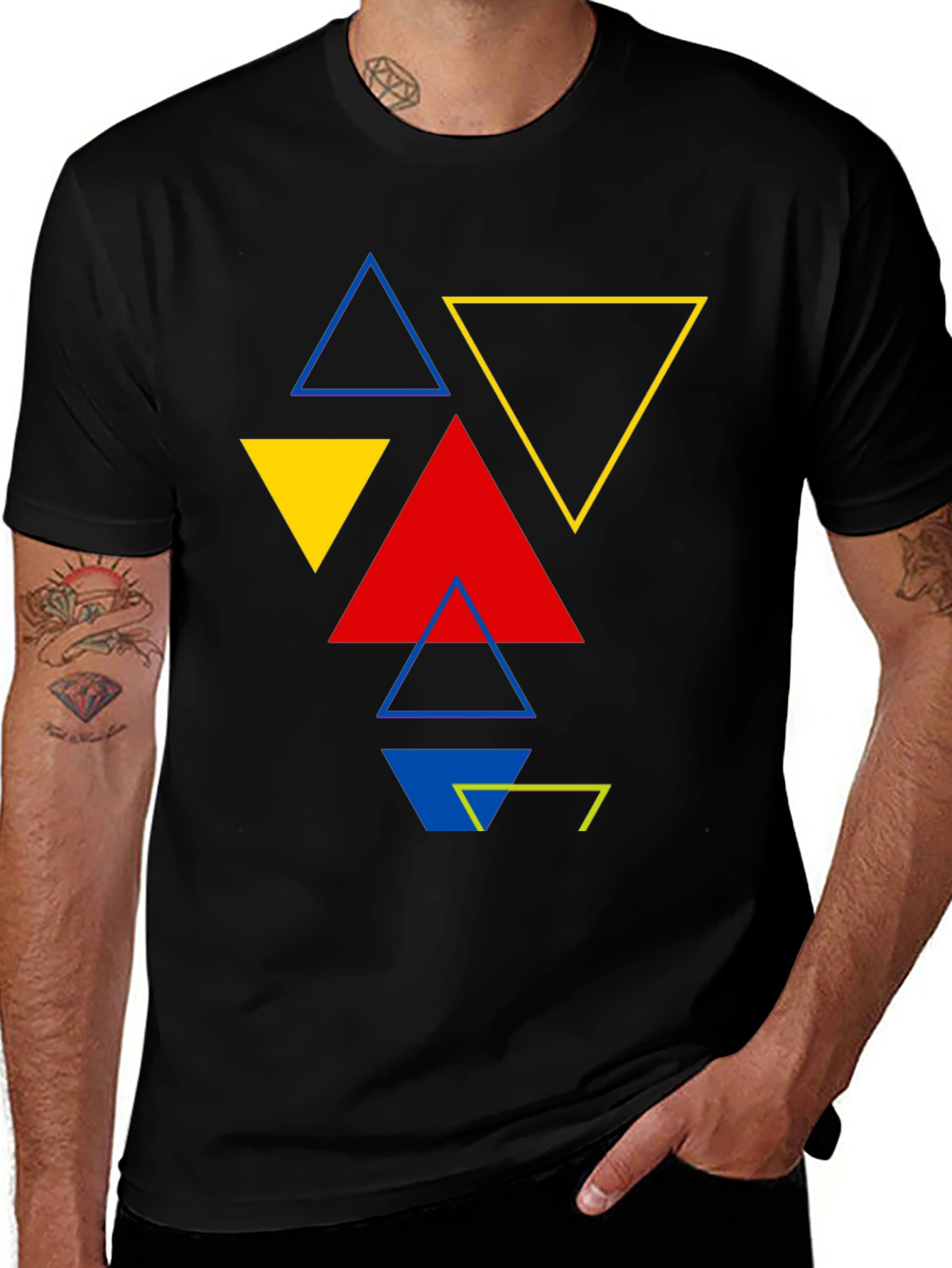 Variant 20 of Geometric Triangle Graphic Print Black T-Shirt