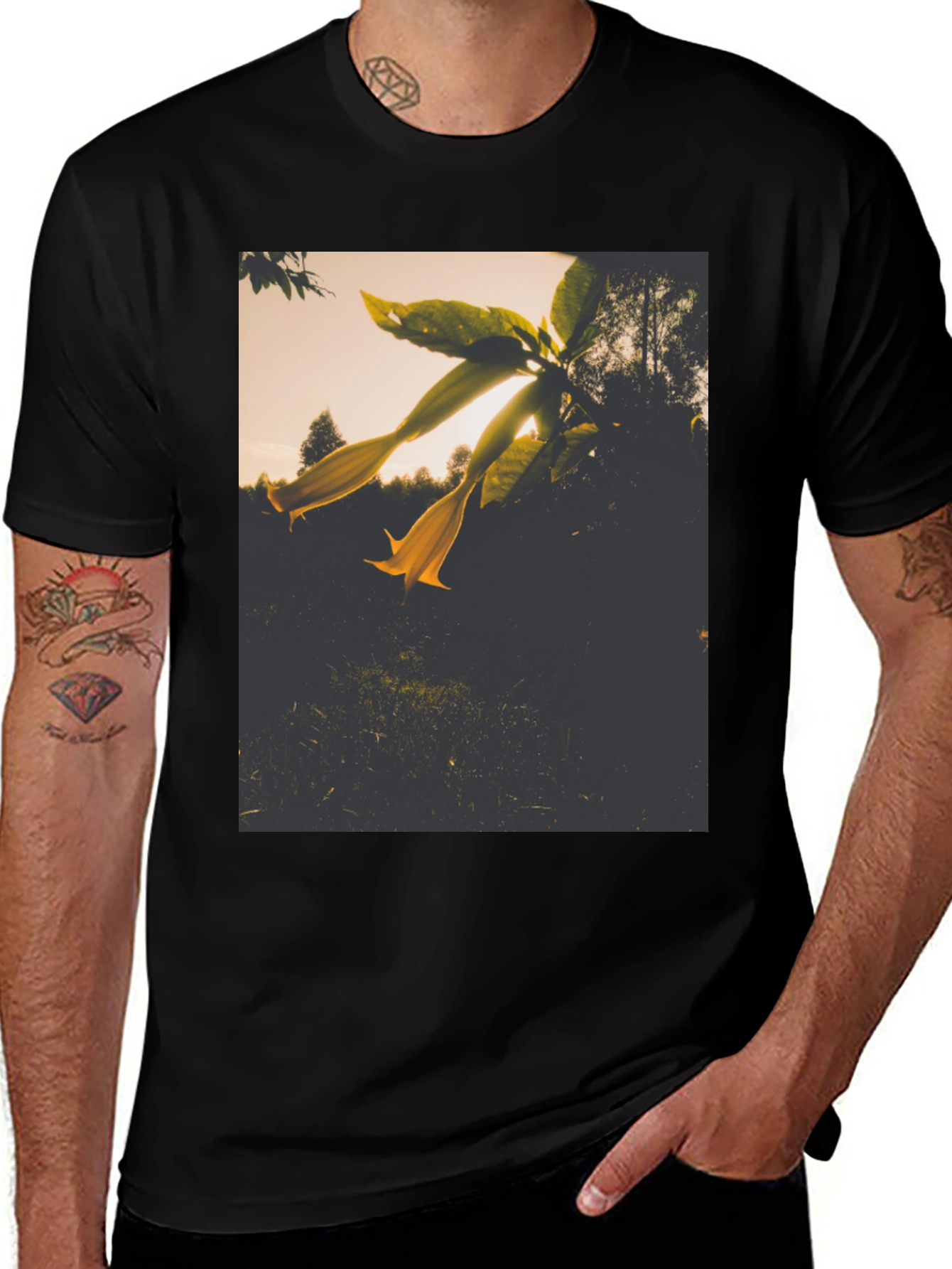 Floral Graphic Tee - Black Cotton Blend