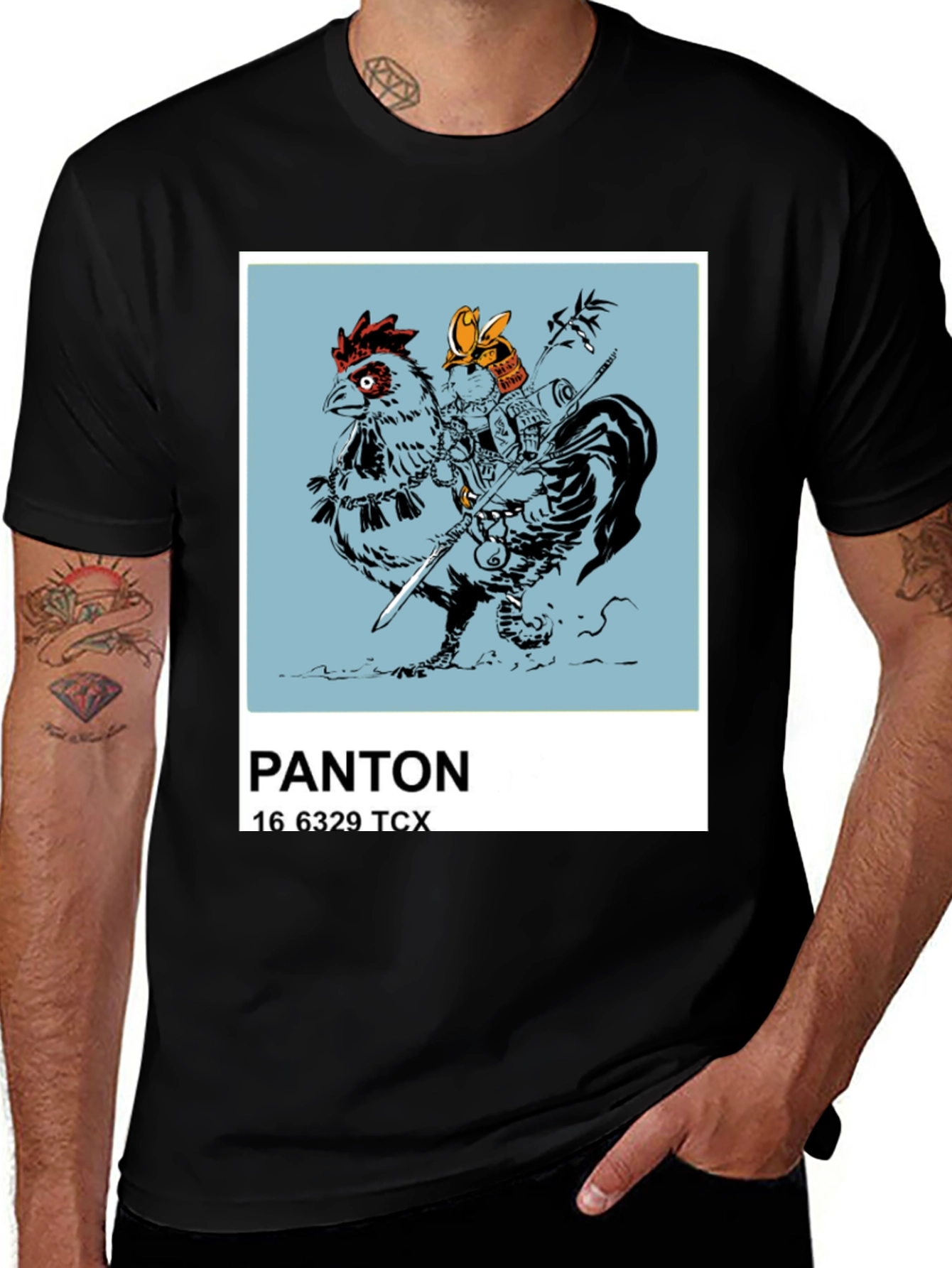 Variant 11 of Samurai Chicken Pantone T-Shirt - Black