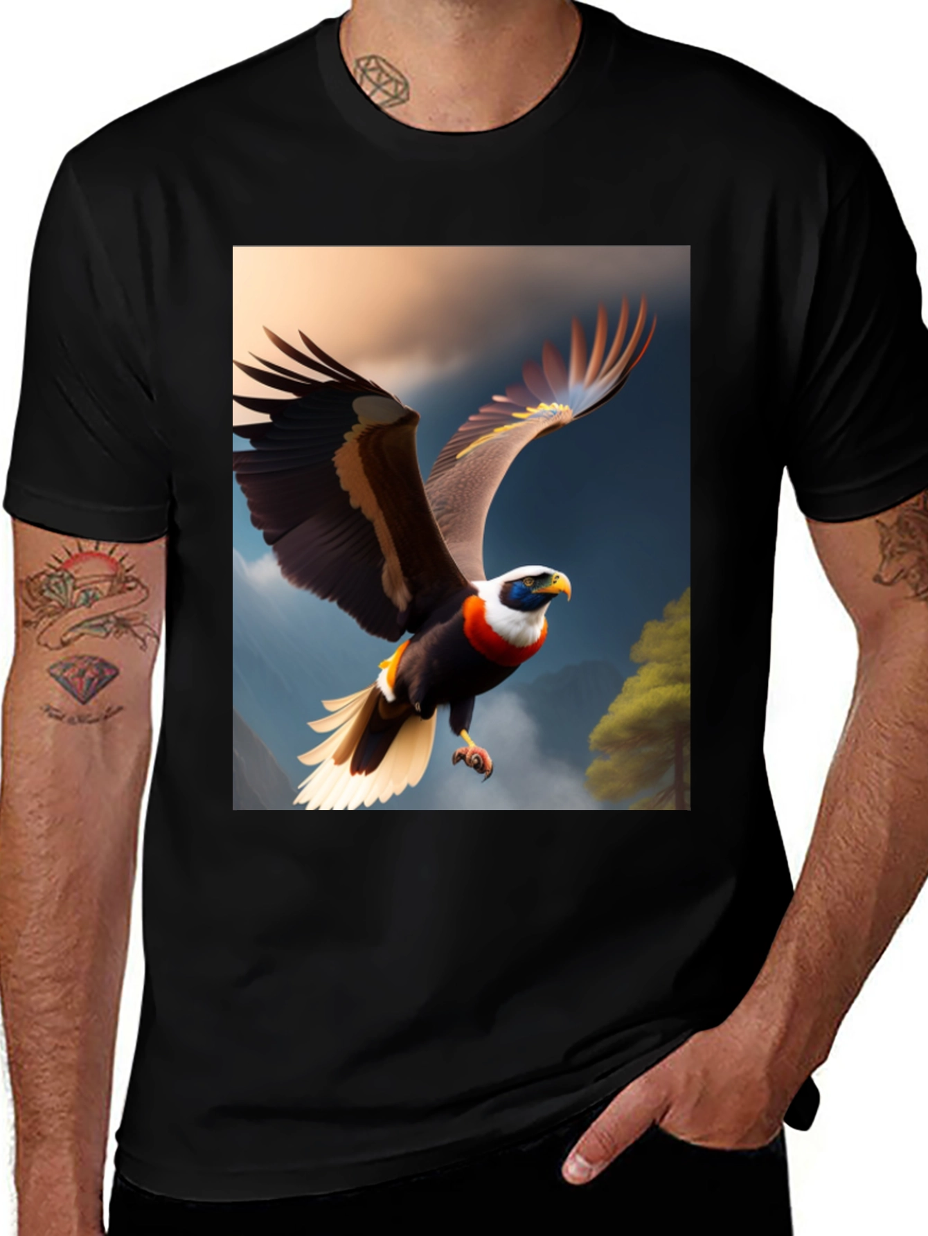Variant 16 of Eagle Print Black T-Shirt