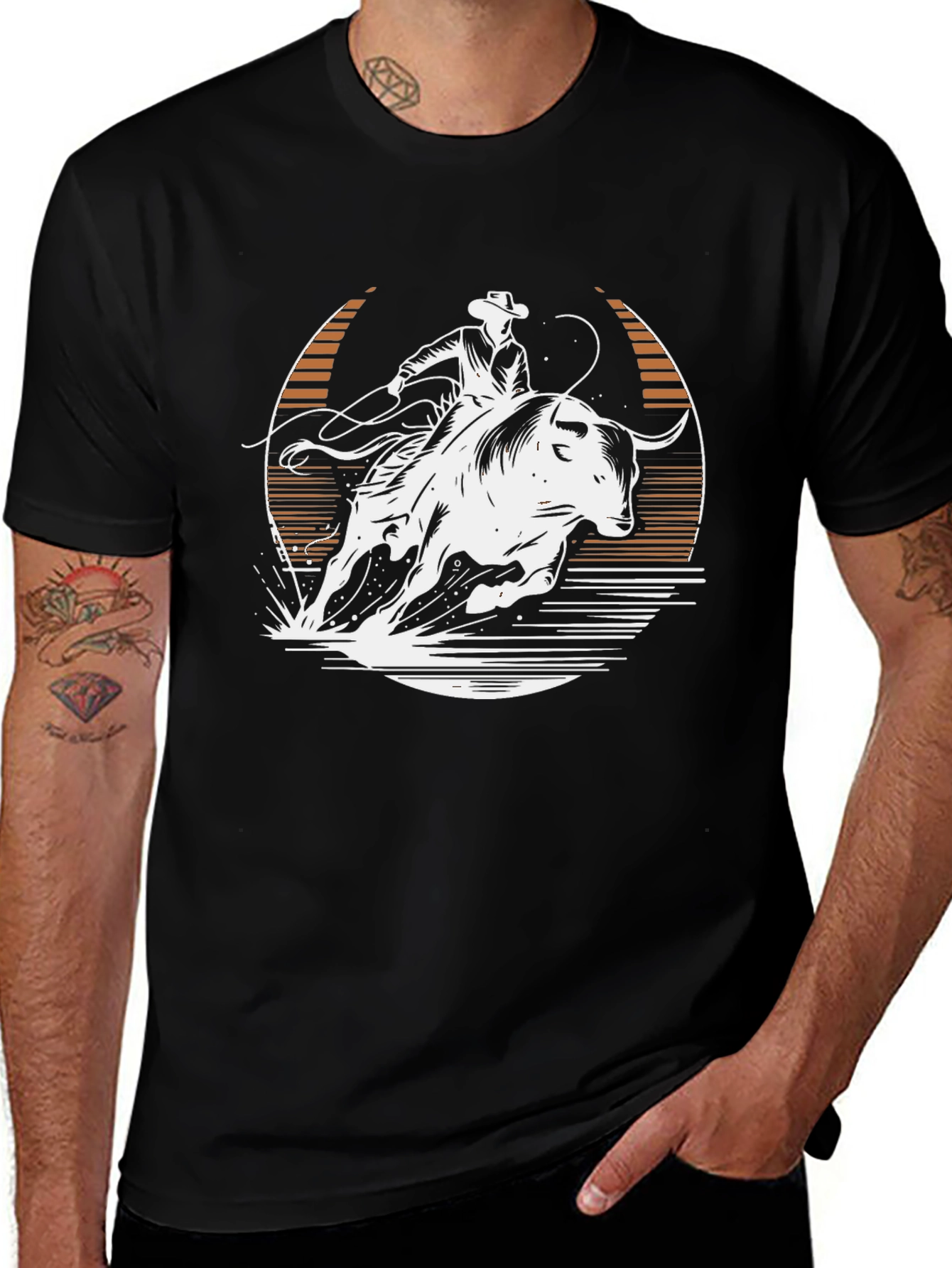 Cowboy Bull Riding Graphic Tee - Black Cotton Shirt