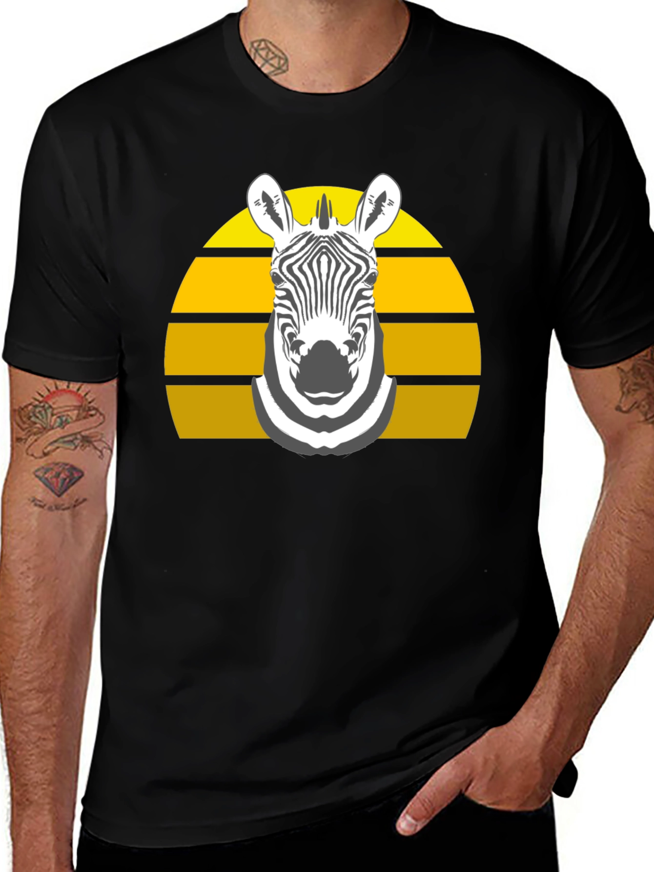 Black Zebra Sunset Graphic Tee - Stylish Black T-Shirt main image
