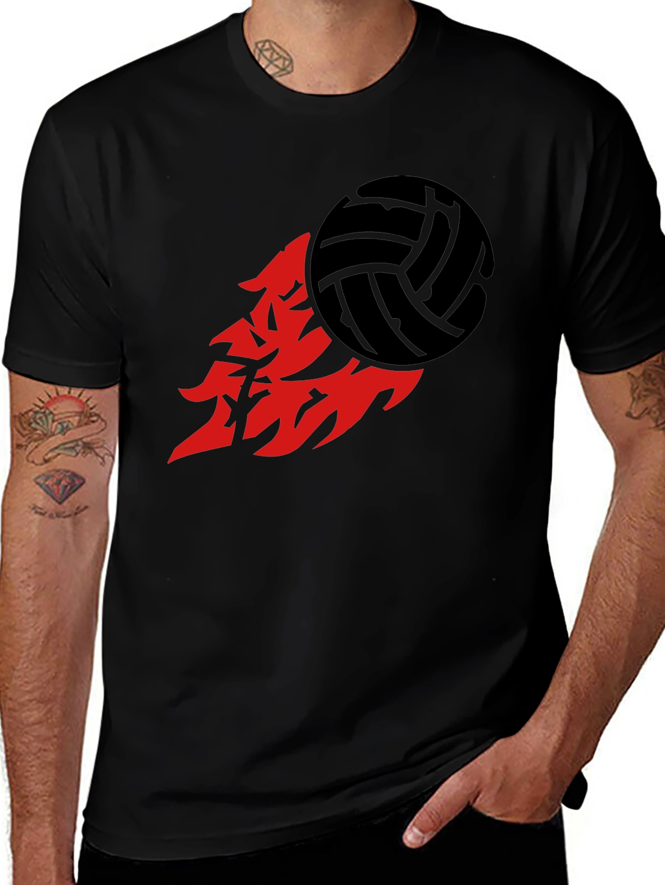 Variant 21 of Volleyball Flame Graphic Tee - Sporty Black T-Shirt