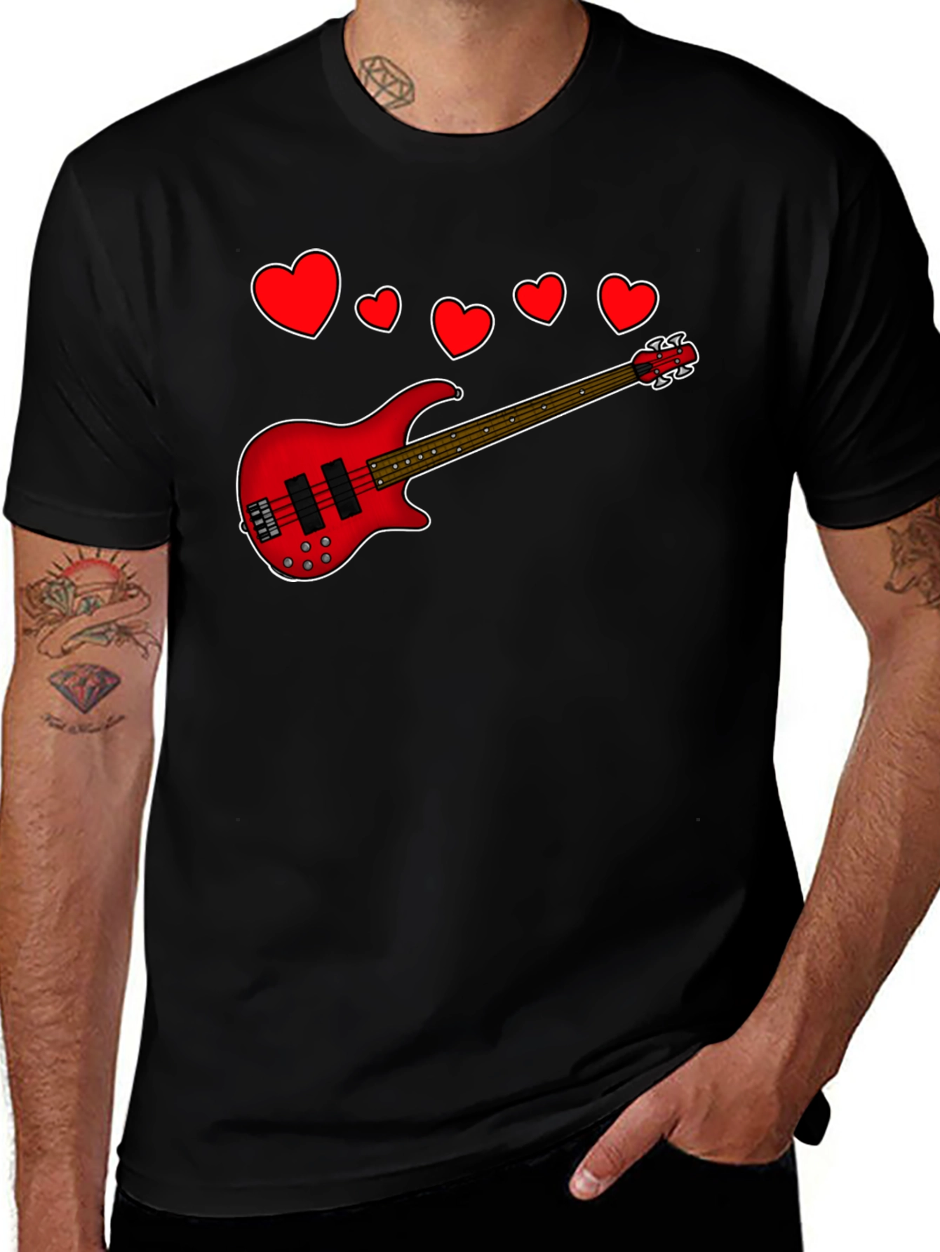 Variant 12 of Bass Guitar Heartbeat Black T-Shirt