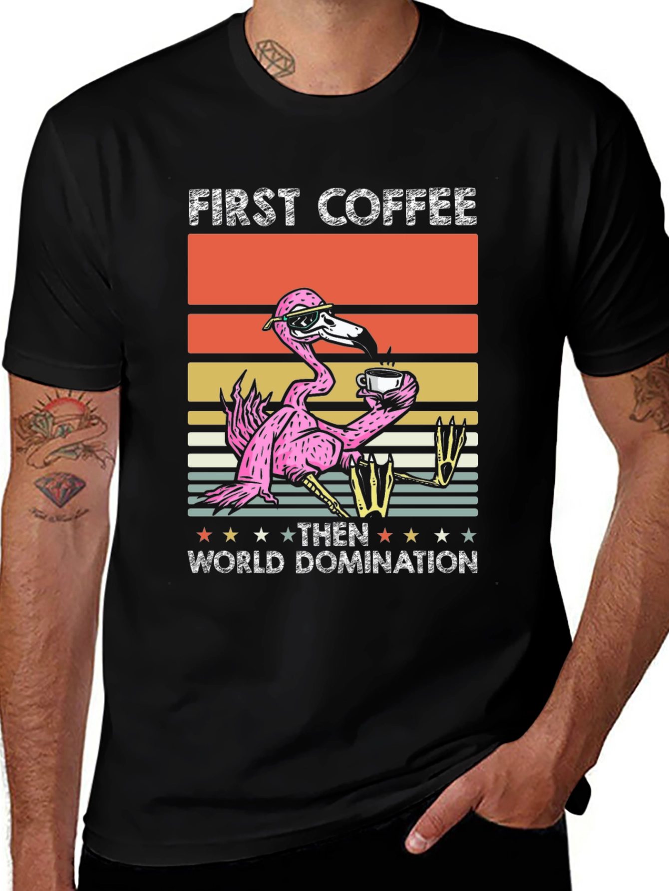Variant 10 of First Coffee Then World Domination Flamingo T-Shirt