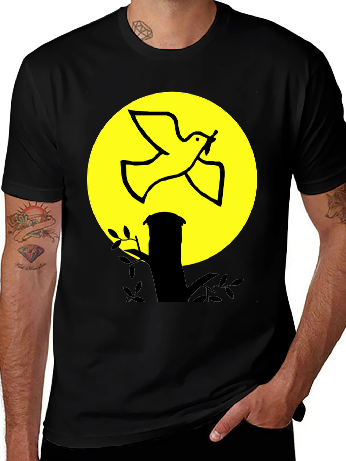 Variant 18 of Dove and Moon Graphic Print Black T-Shirt