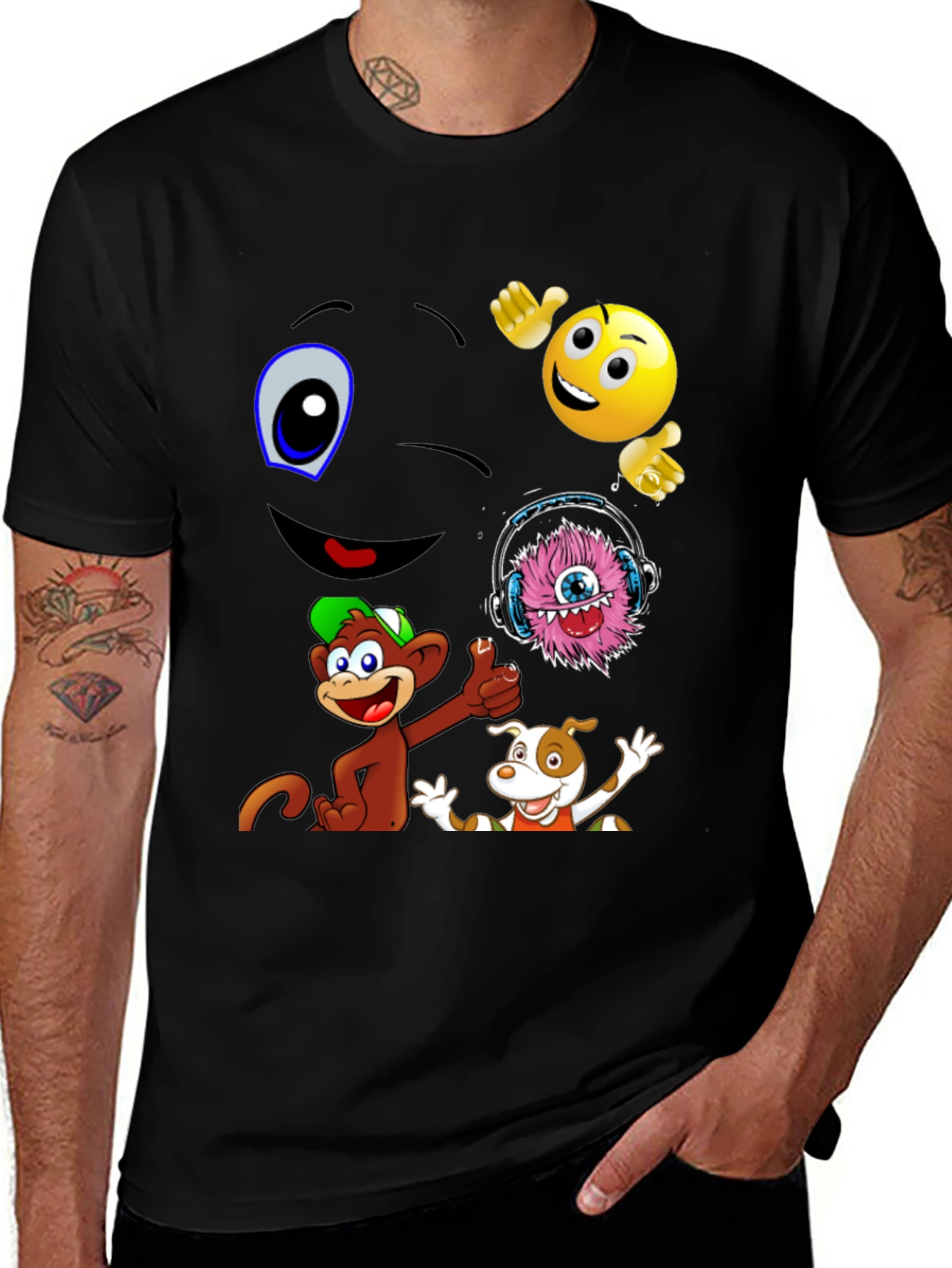 Variant 23 of Fun Cartoon Graphic Black T-Shirt