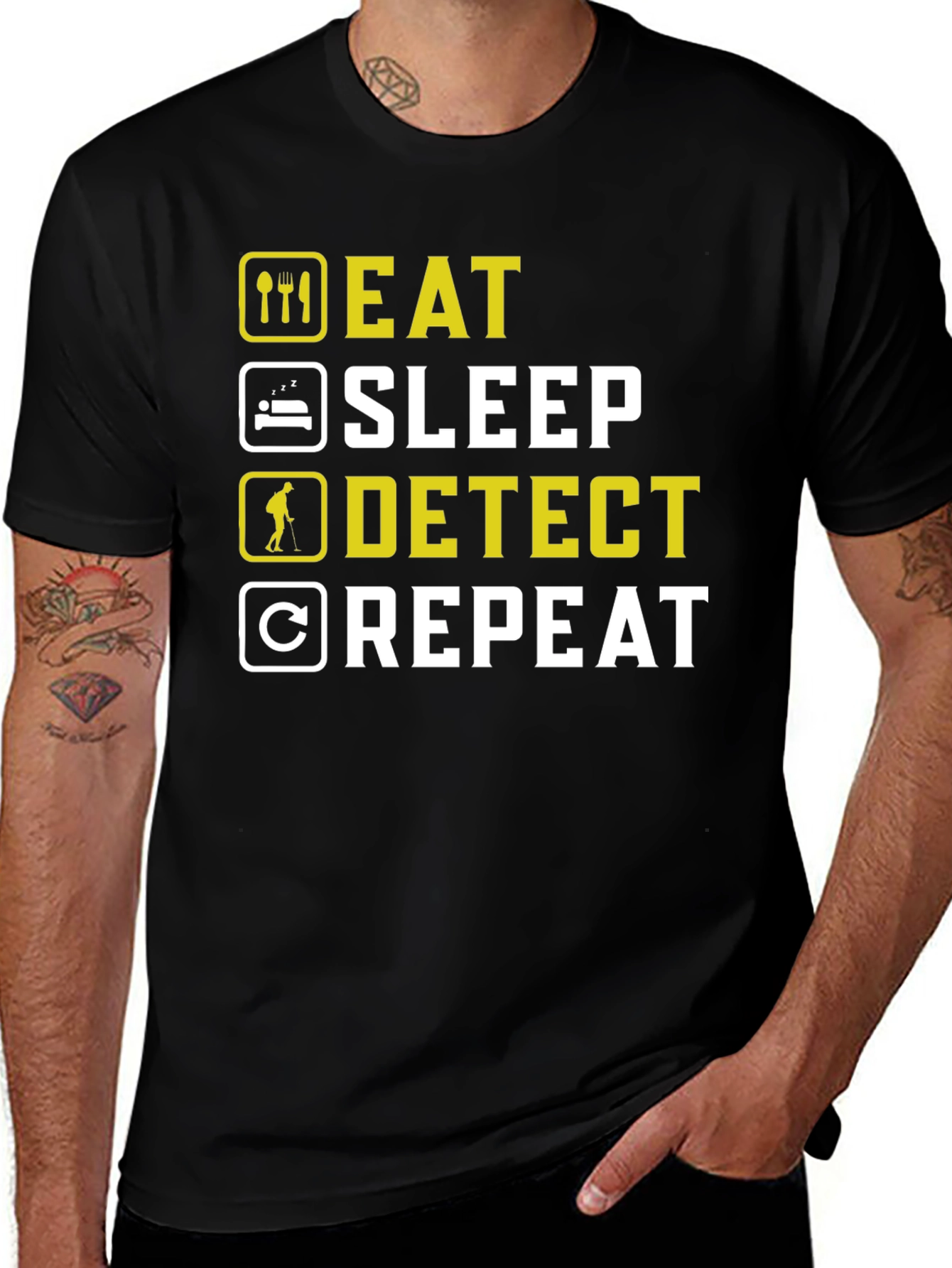 Variant 14 of Eat Sleep Detect Repeat - Metal Detecting Hobby T-Shirt