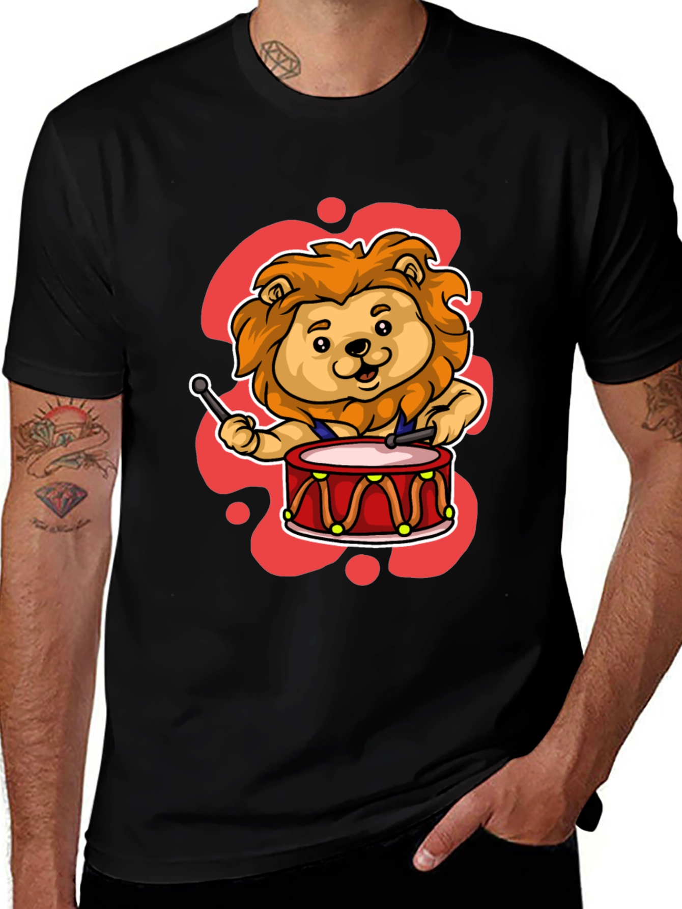 Variant 11 of Lion Drummer Graphic Tee - Unisex Cotton T-Shirt