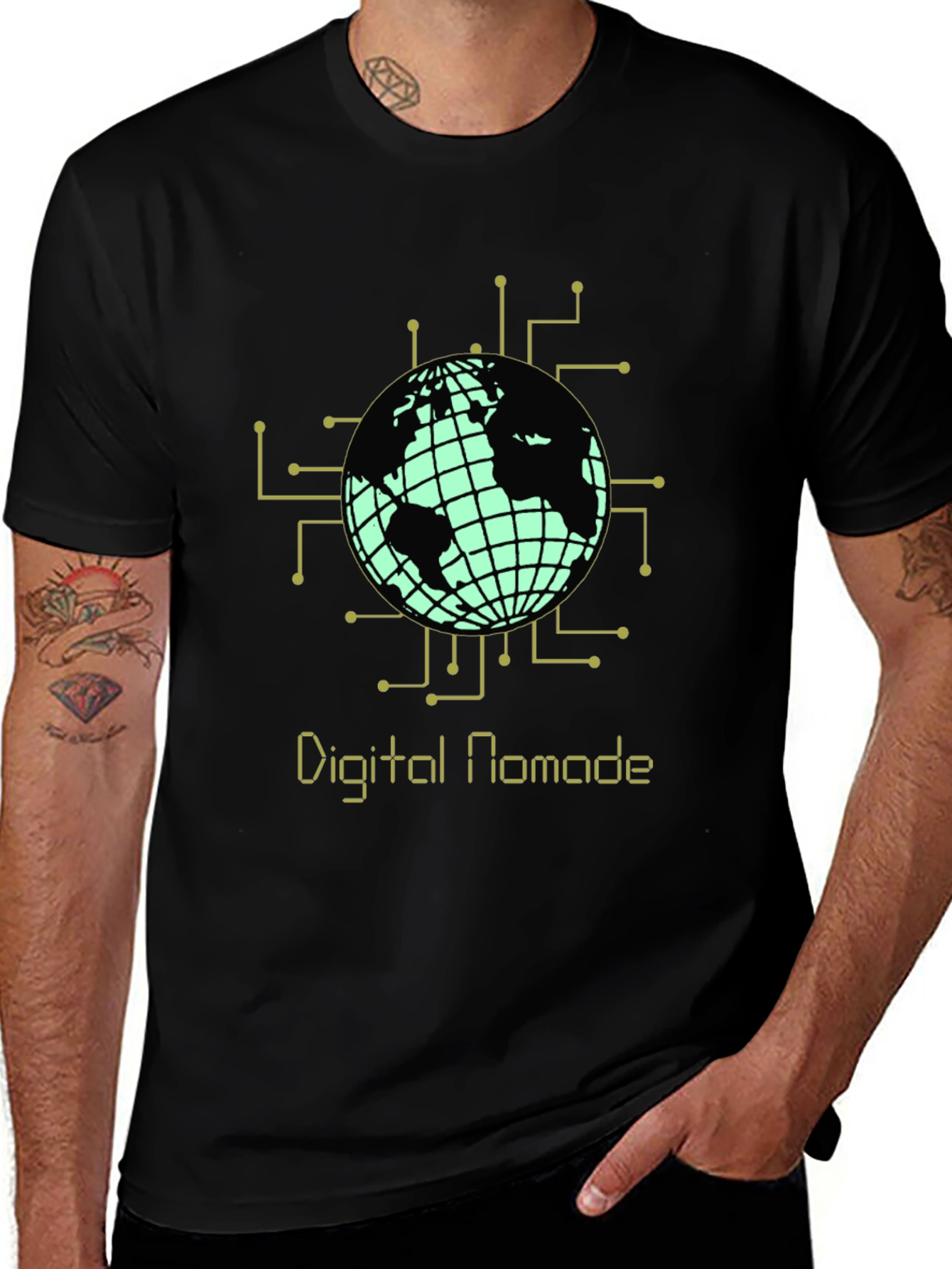 Digital Nomad Globe Graphic T-Shirt - Black