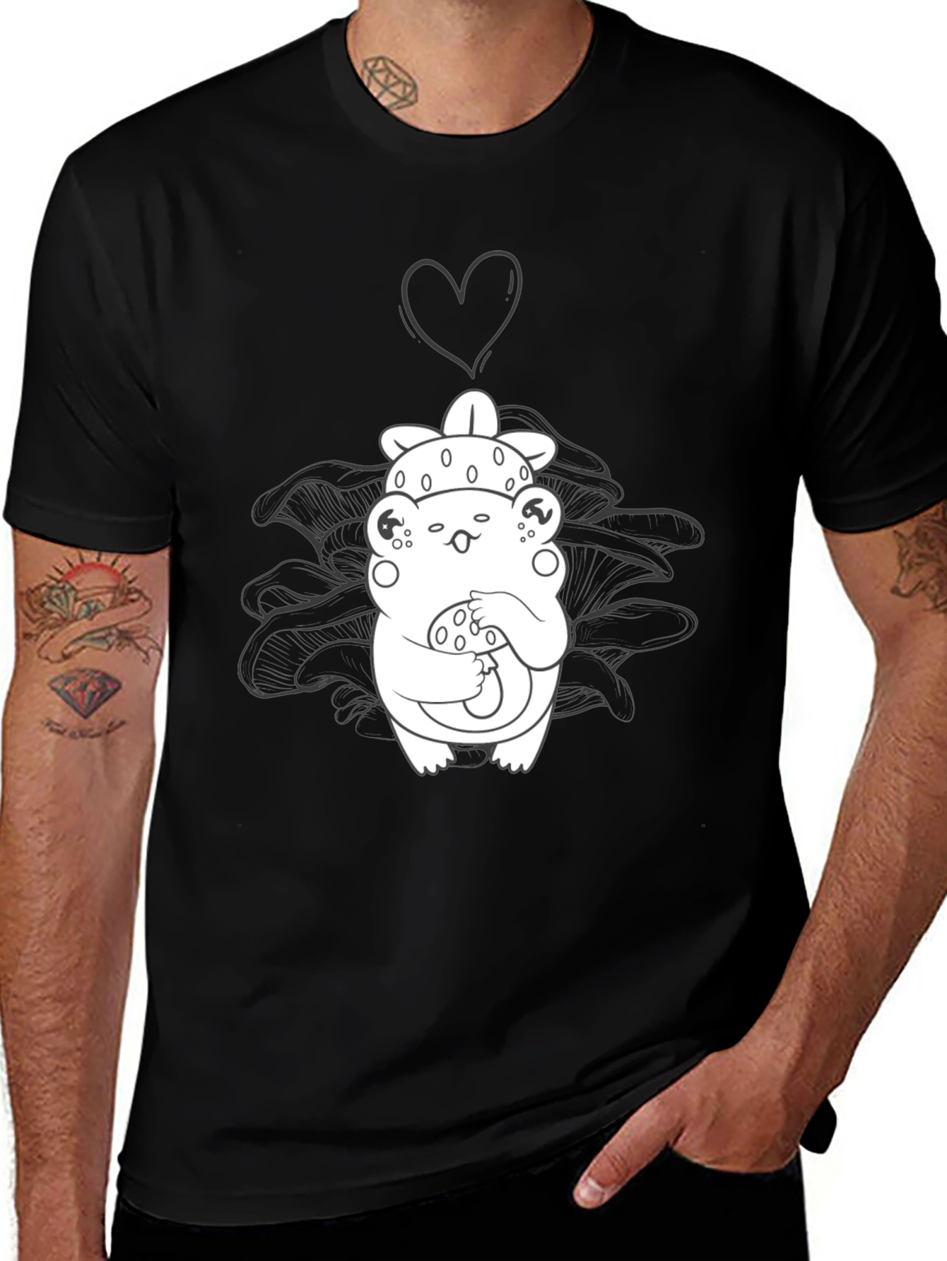 Variant 28 of Mushroom Lover T-Shirt - Kawaii Style, Black