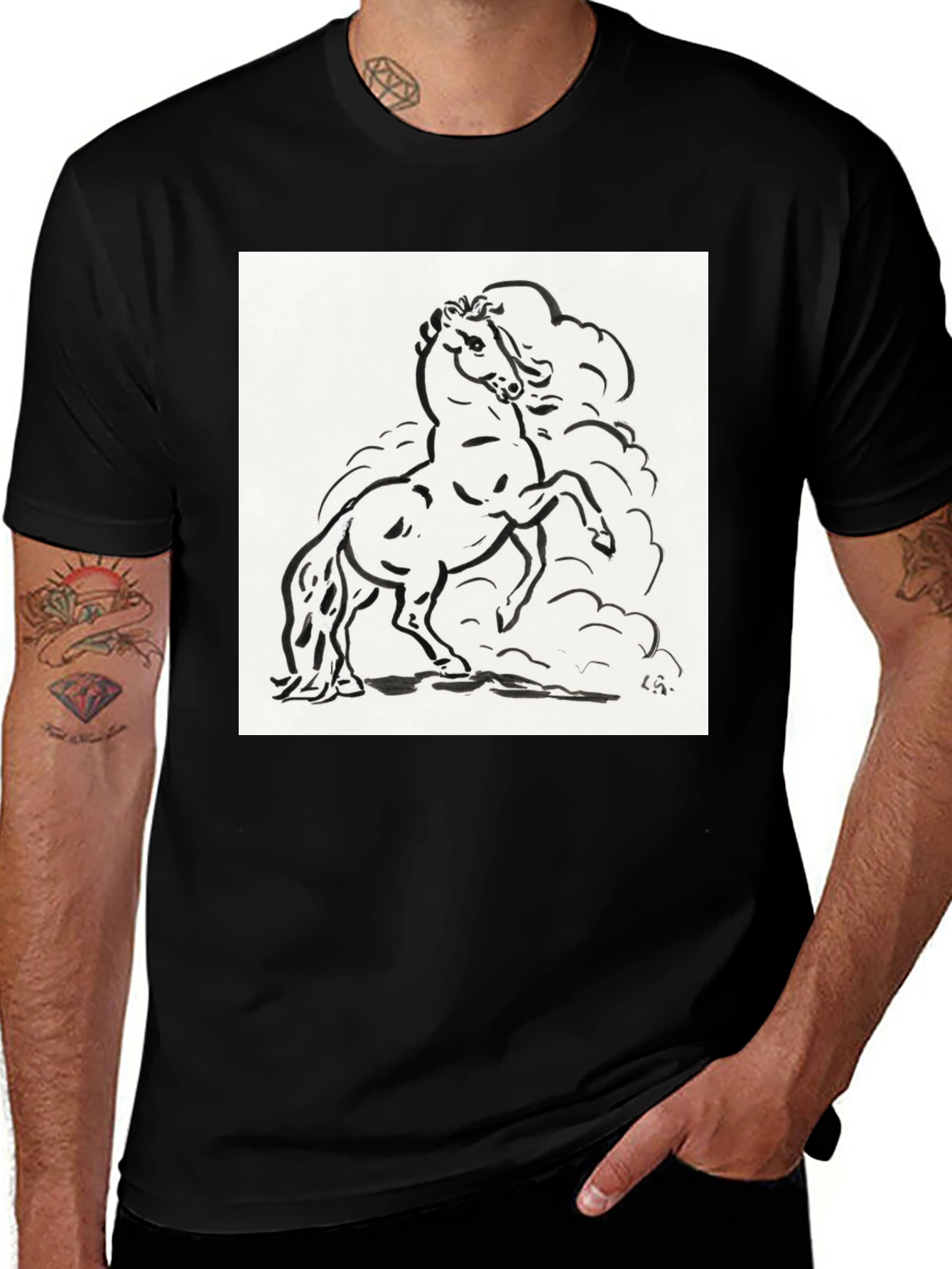 Variant 8 of Stylish Black Tee with Horse Illustration