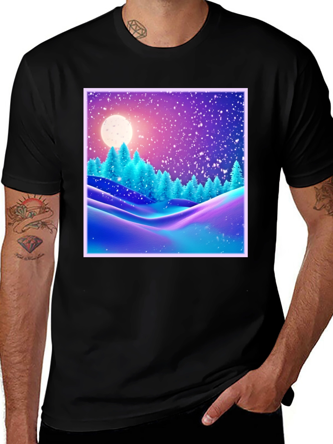 Variant 8 of Winter Landscape Graphic Tee - Black Cotton Blend