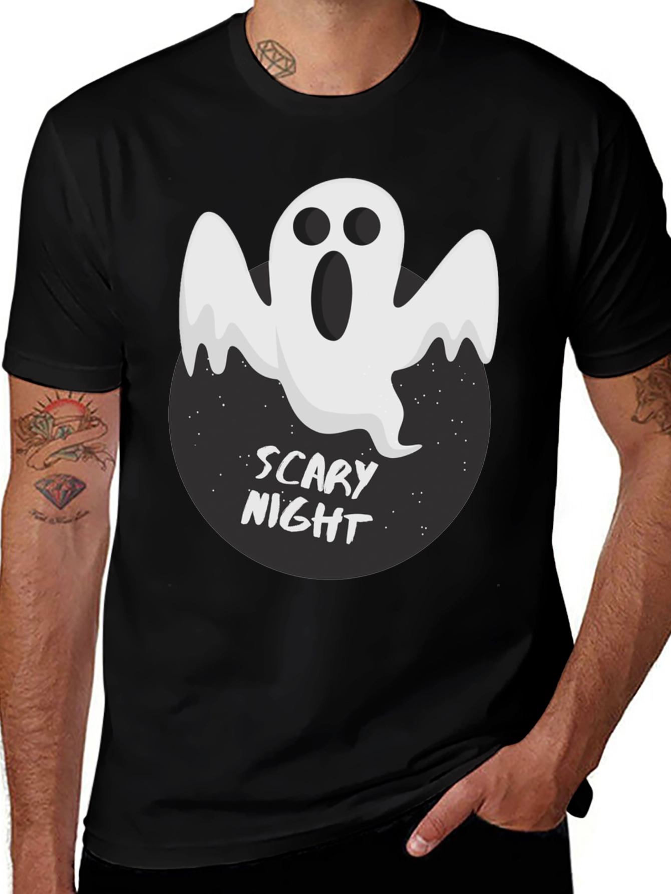 Scary Night Ghost Graphic Tee - Black