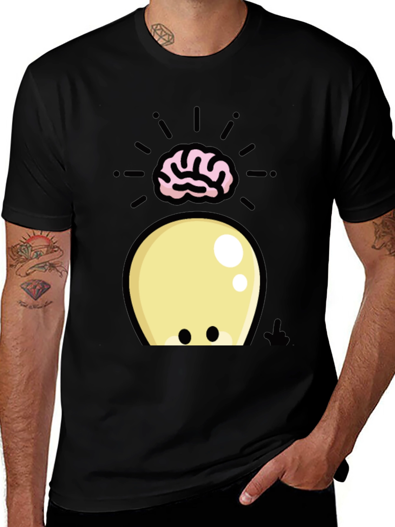 Variant 12 of Brainy Tee: Cartoon Brain Design on Black T-Shirt