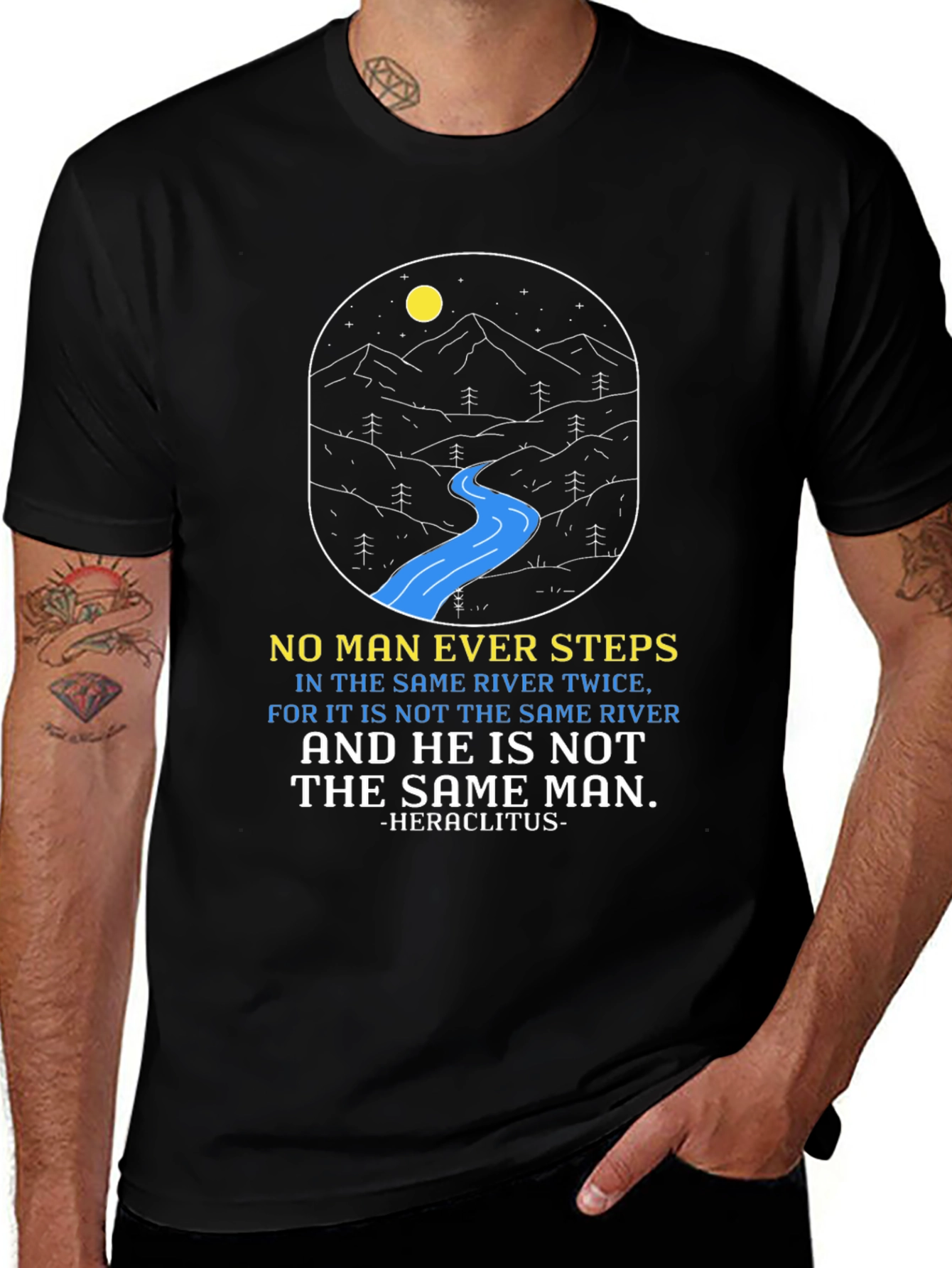 Variant 25 of Philosophical River T-Shirt: Heraclitus Quote Tee