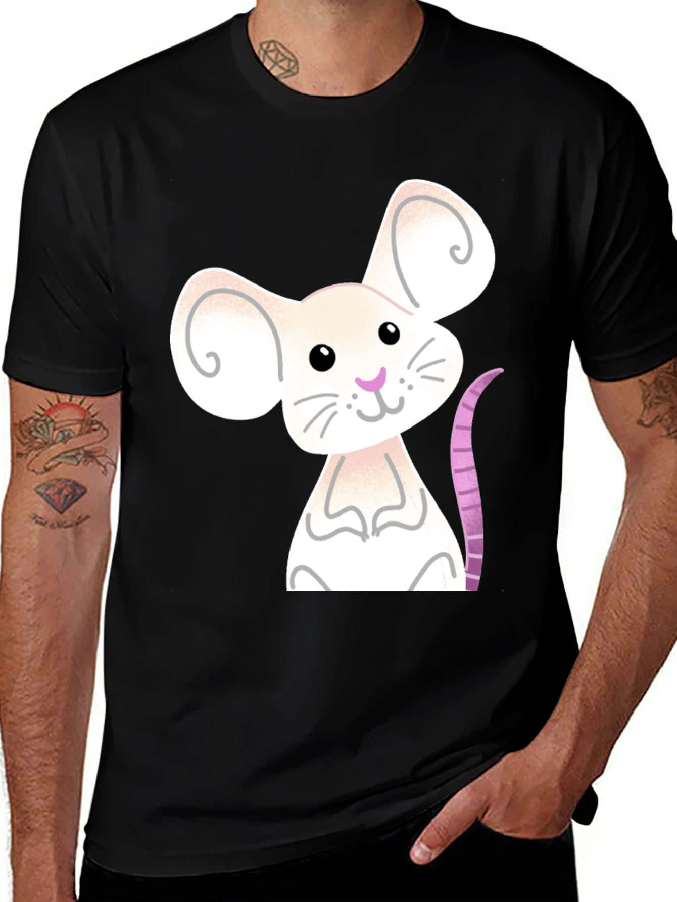 Variant 29 of Cute Mouse Graphic Tee - Black Cotton Blend Shirt