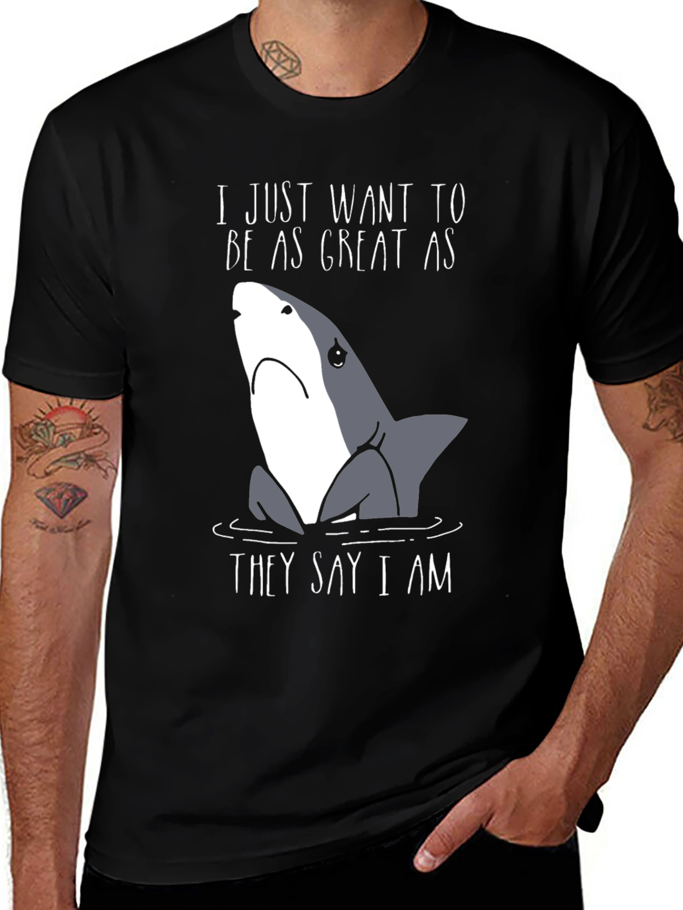 Variant 7 of Sad Shark Graphic T-Shirt - Greatness Humor Tee