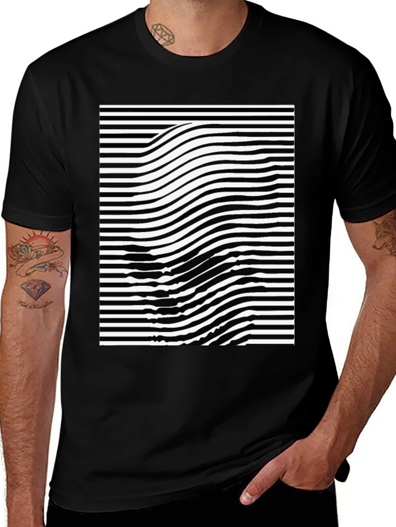 Variant 28 of Optical Illusion Skull Graphic Black T-Shirt