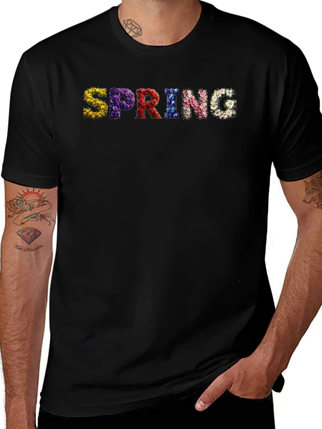 Variant 9 of Floral Spring Graphic Tee - Premium Black T-Shirt