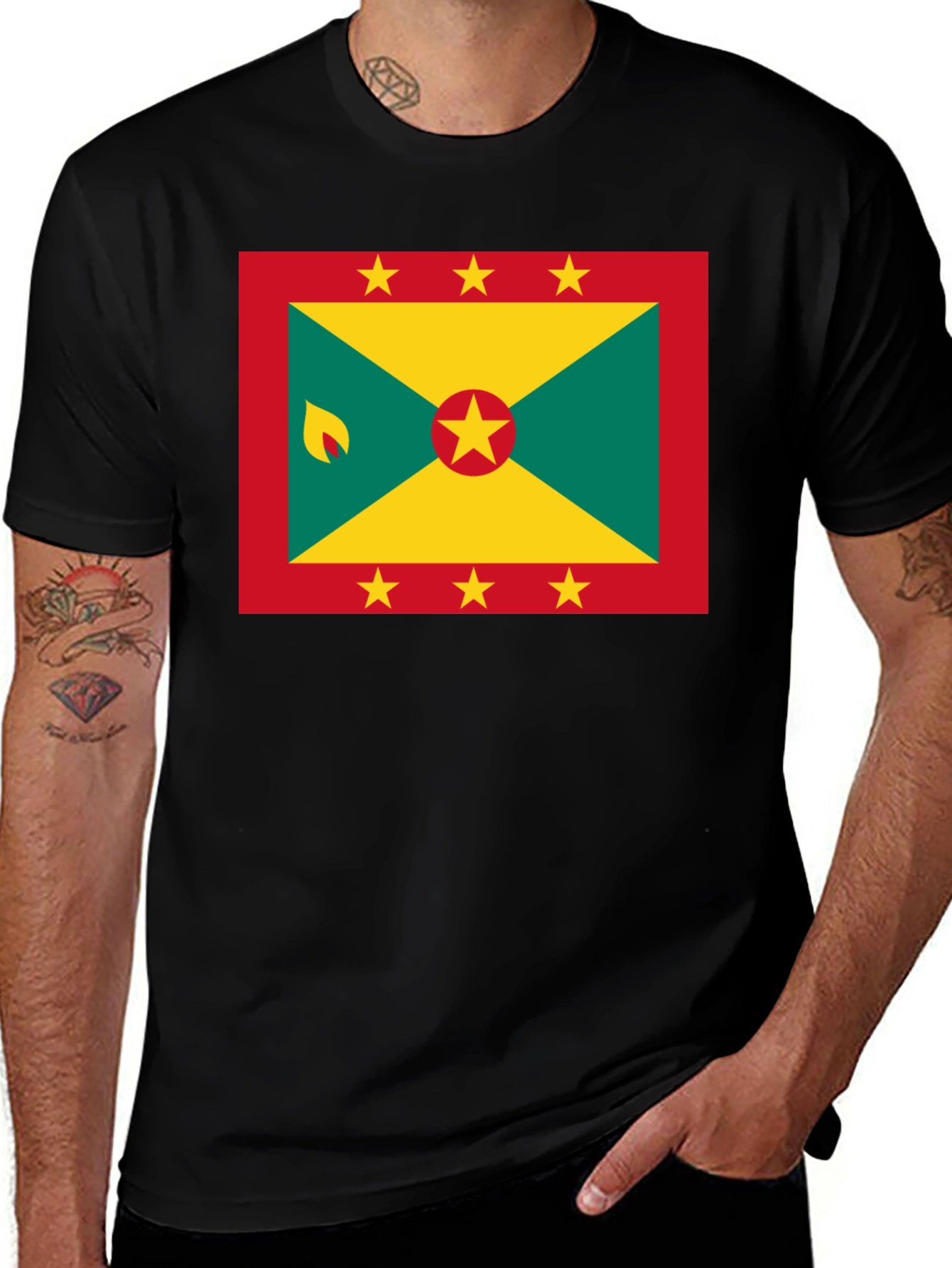 Variant 17 of Grenada Flag T-Shirt - Black Crew Neck