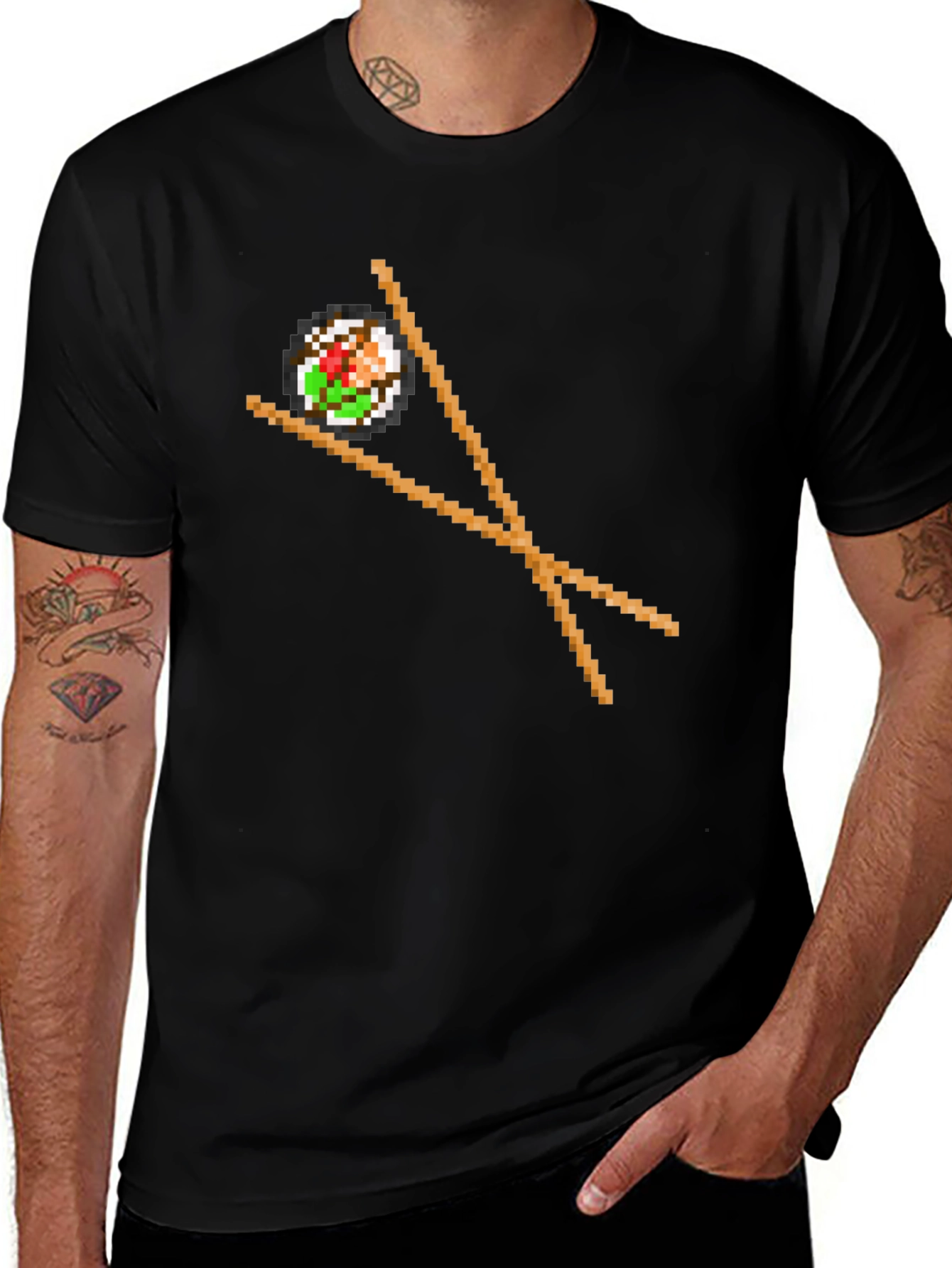 Pixel Sushi Roll Black T-Shirt