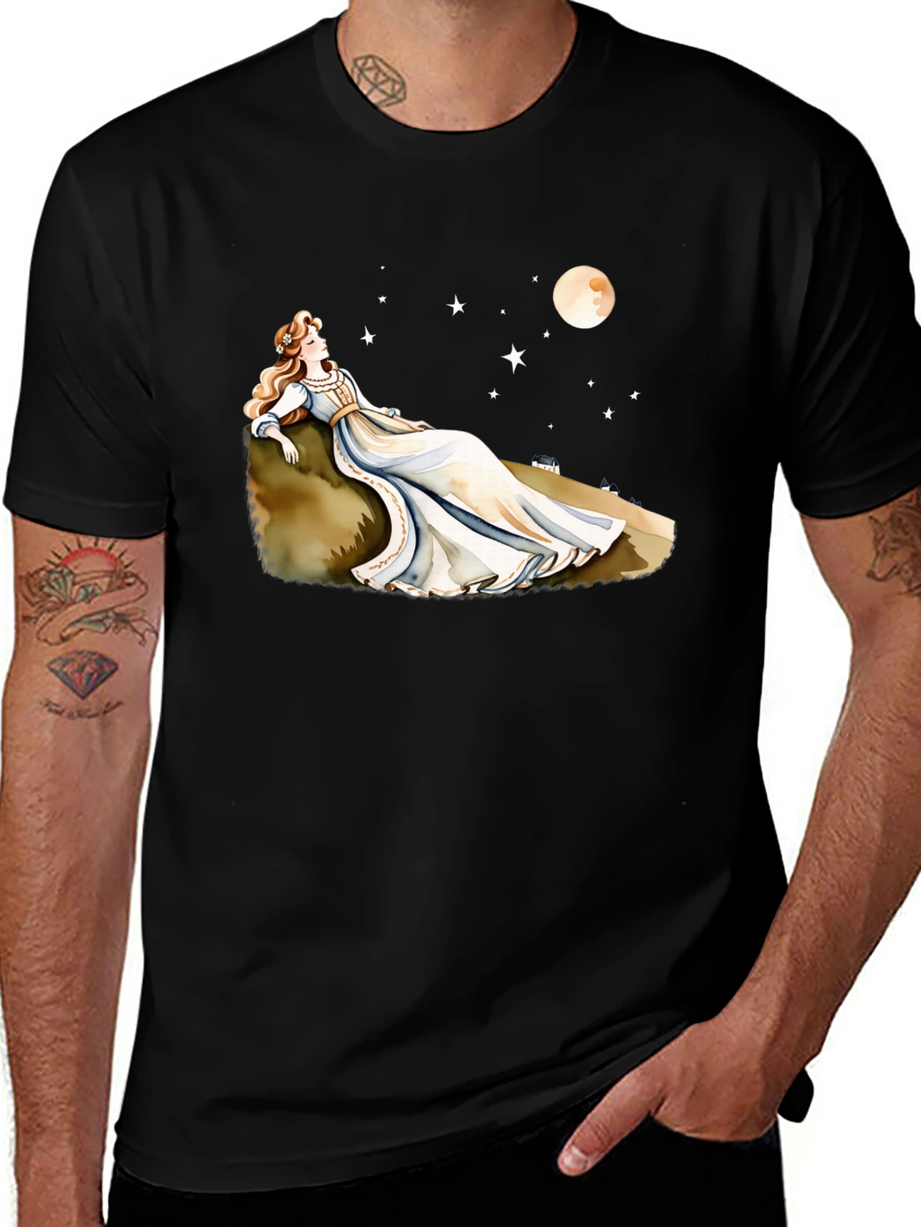 Variant 19 of Dreamy Night T-Shirt - Woman, Moon & Stars