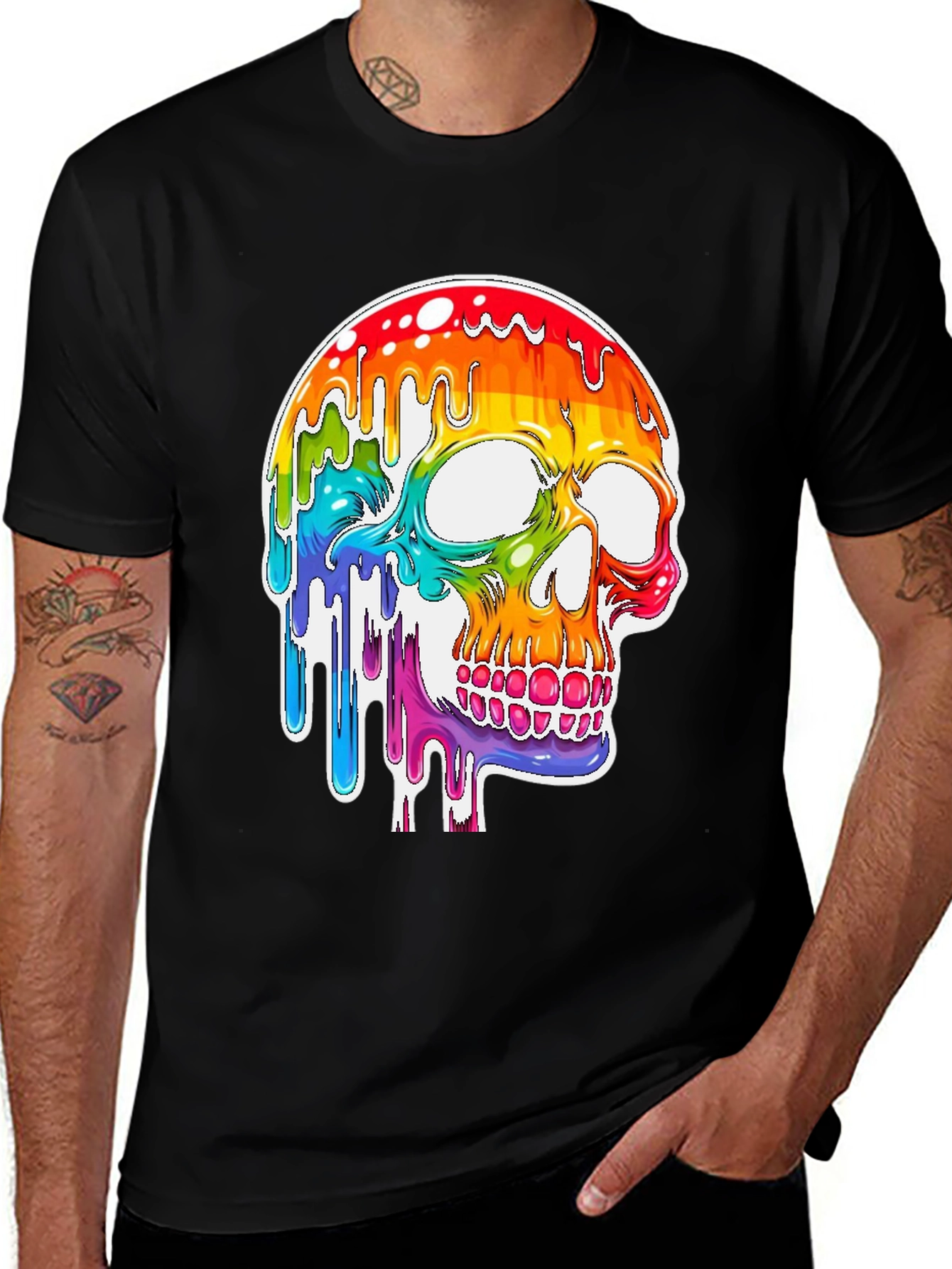 Variant 17 of Rainbow Dripping Skull Graphic T-Shirt