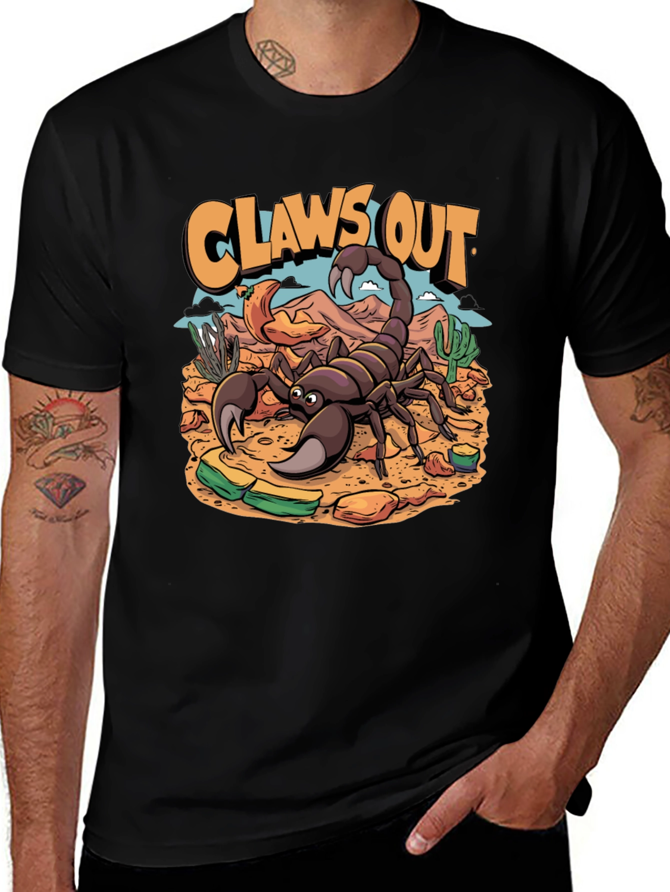 Black Claws Out Scorpion T-Shirt - Desert Design main image